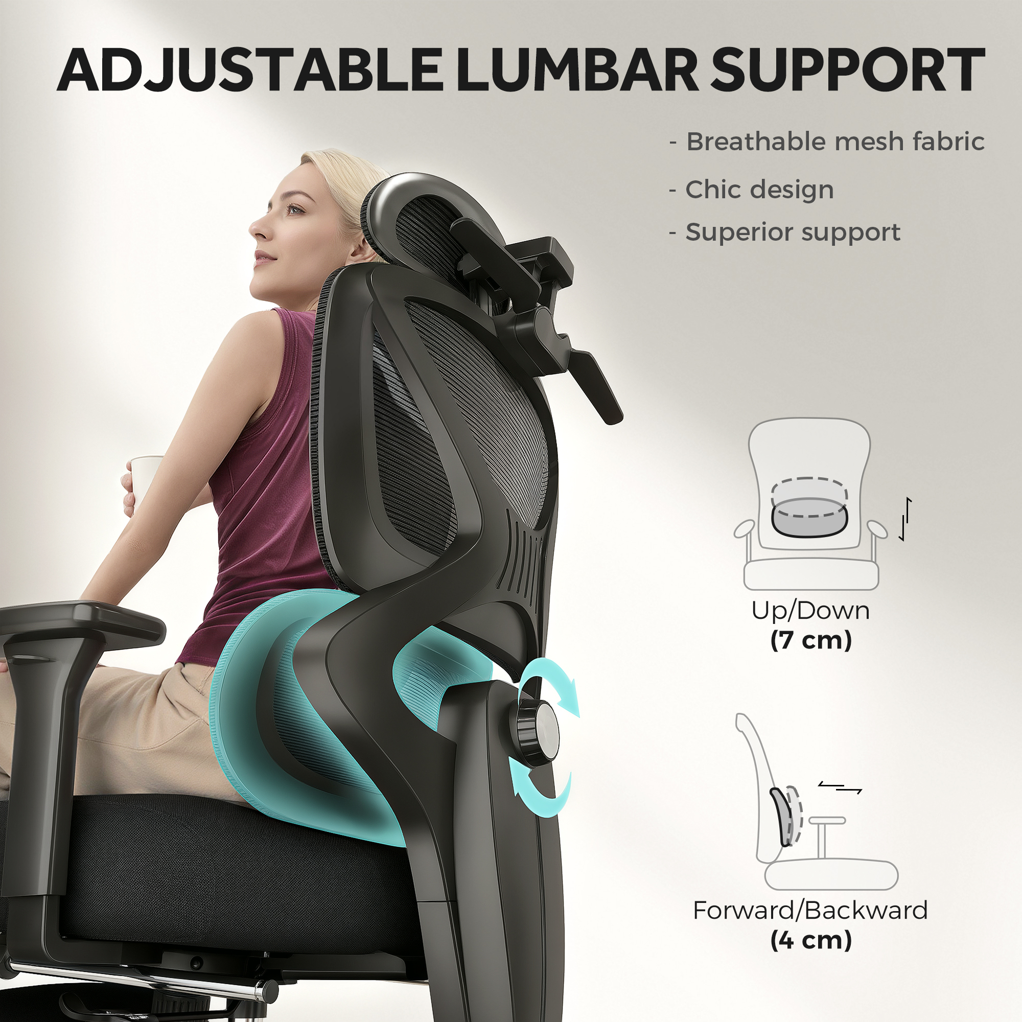 HOMCOM Ergonomic and Adjustable Office Chair Black 5
