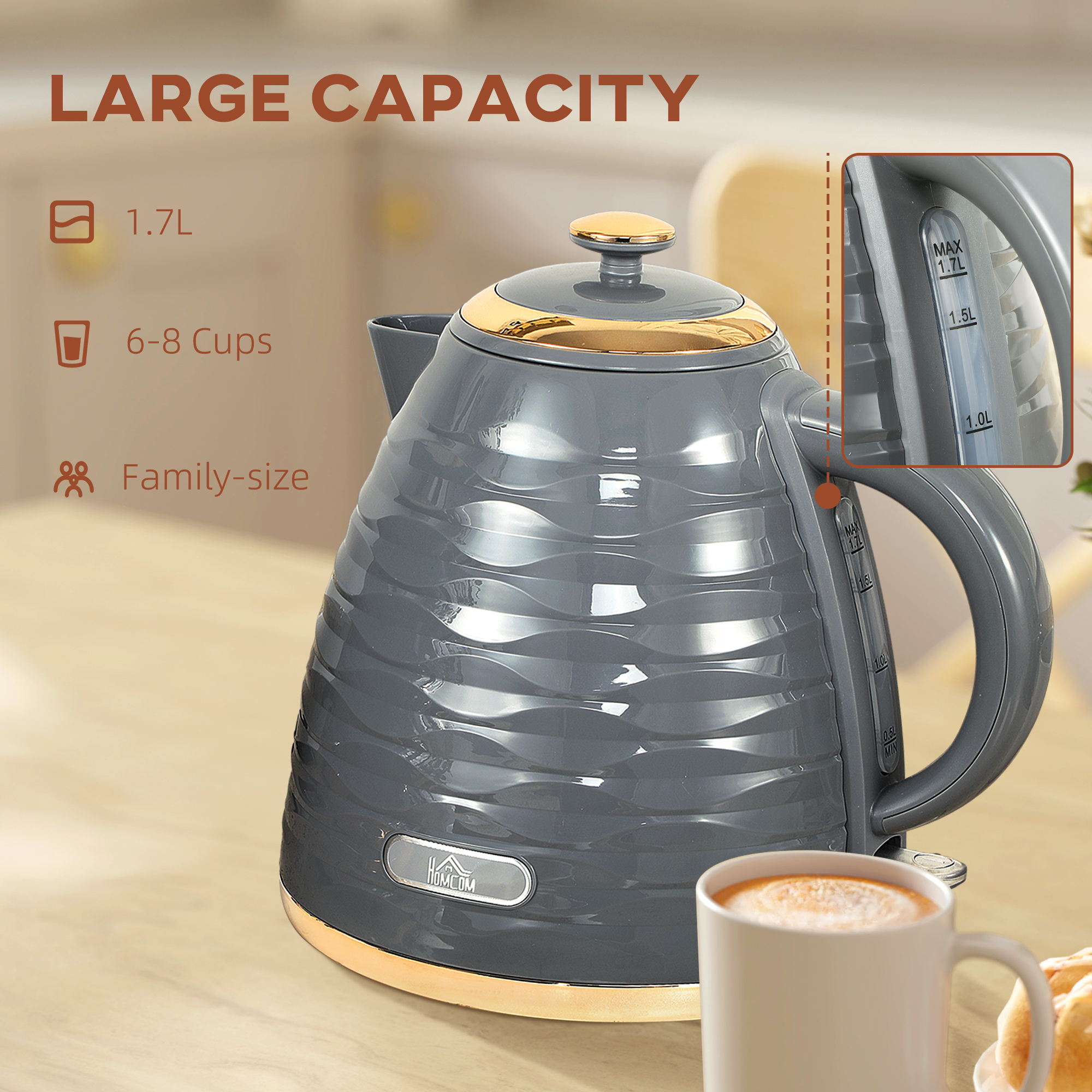 HOMCOM 3kW Rapid Boil Honeycomb Kettle Grey 6