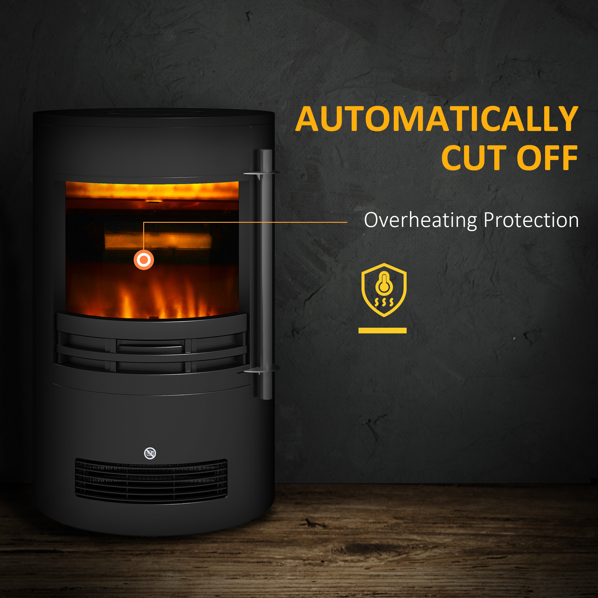 HOMCOM 1000W/2000W Freestanding Electric Fireplace, Indoor Heater Fire Stove with Log Burner Effect Flame, Thermostat Control 6