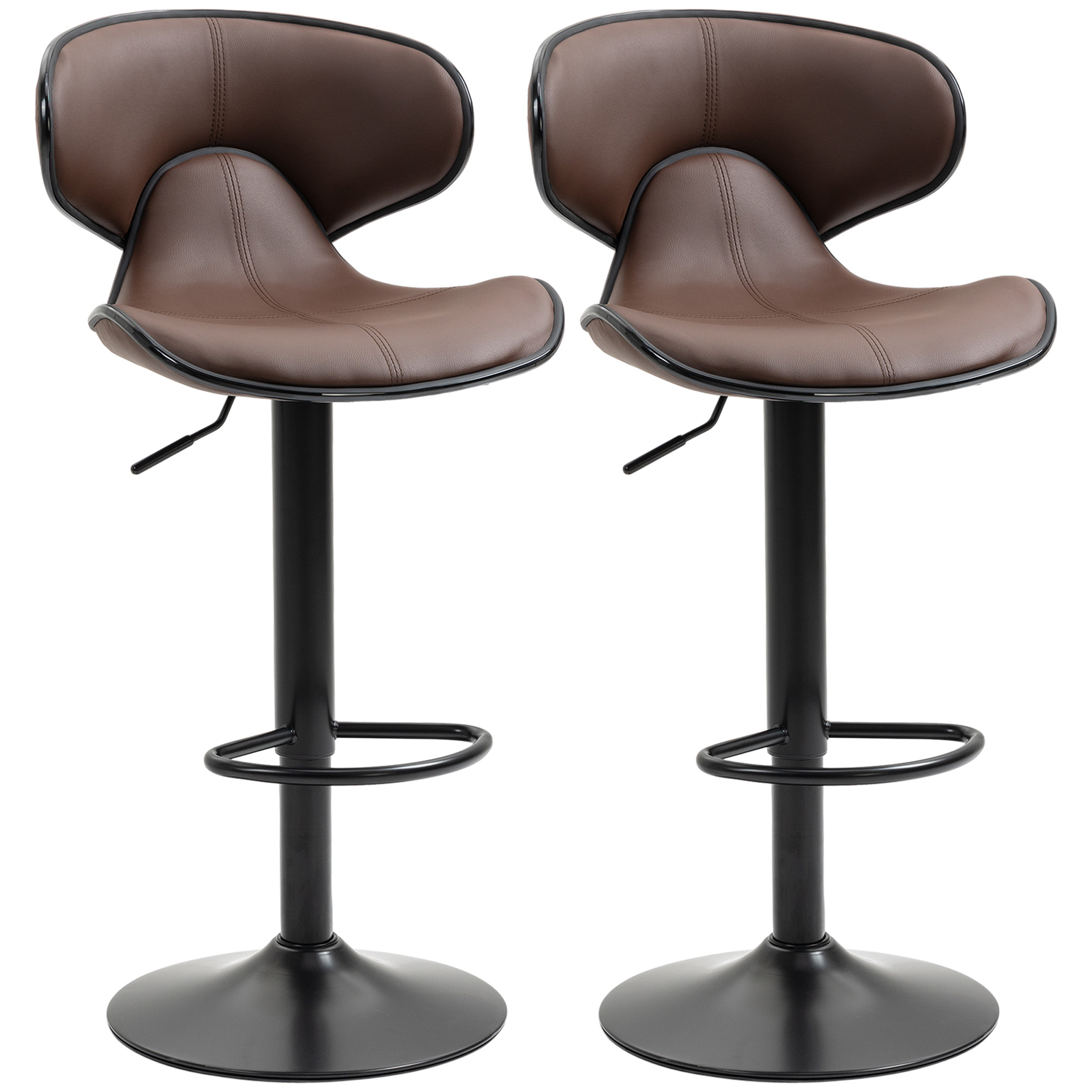 Product photograph of Homcom Adjustable Swivel Bar Chair Set Of 2 Bar Stools W Footrest And Backrest Steel Frame Gas Lift Counter Bar Stool Brown Aosom Uk from Aosom UK