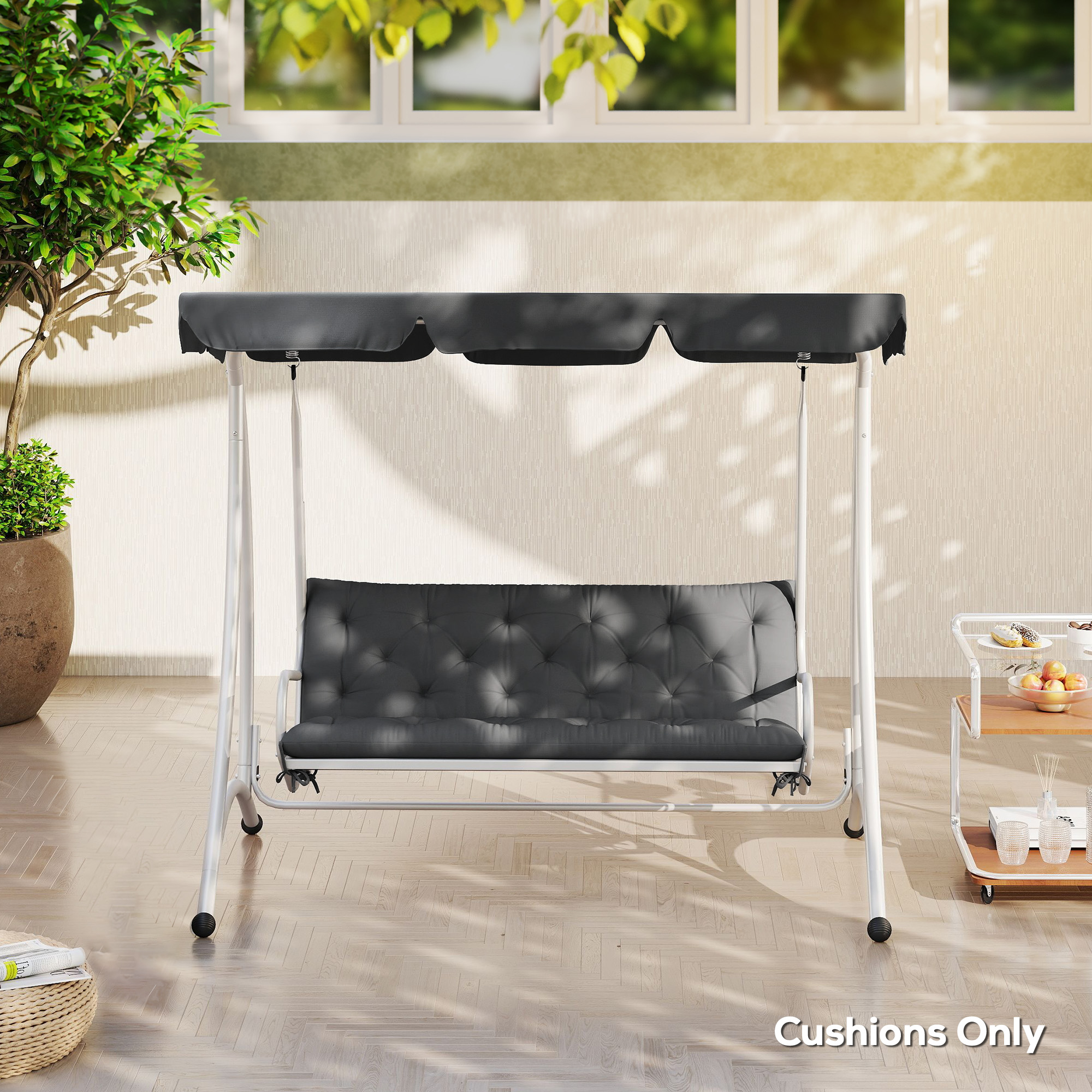 Outsunny 3 Seater Bench Cushion, Garden Chair Cushion with Back and Ties for Indoor and Outdoor Use, 98 x 150 cm, Dark Grey 9