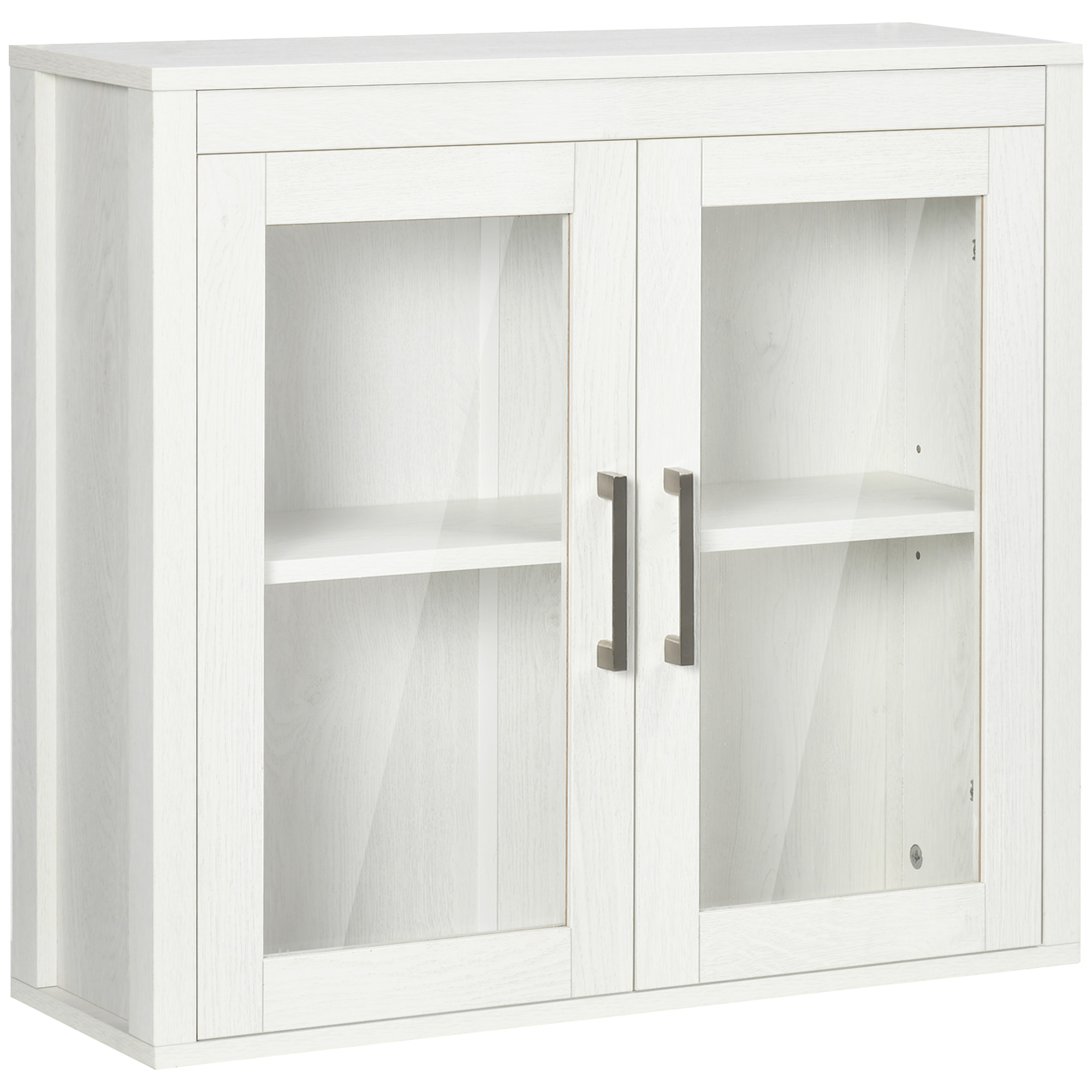 kleankin Armario de Baño de Pared con Puertas de Vidrio y Estante Ajustable Mueble Colgante Moderno 60x19,5x54 cm Blanco | Aosom España