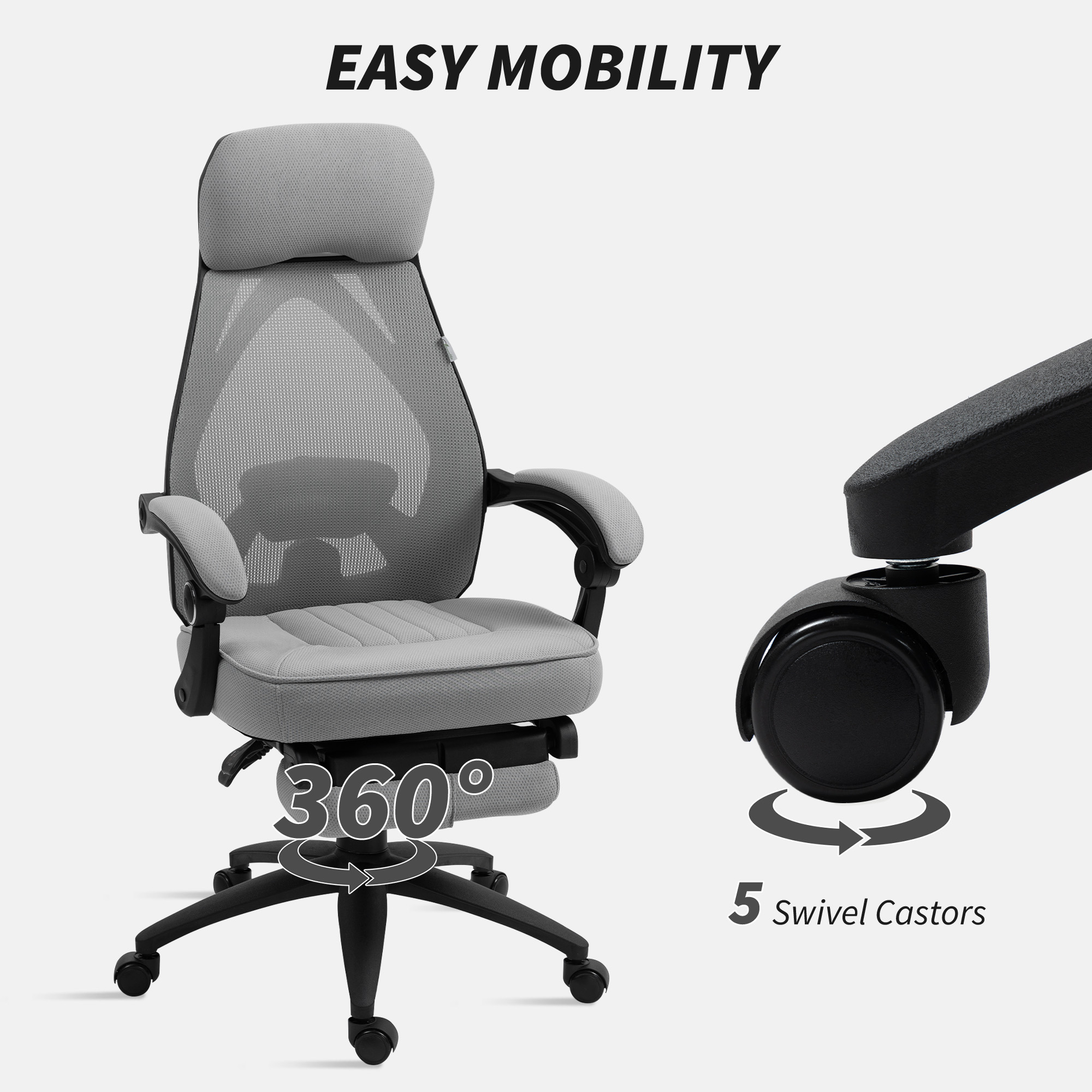 Vinsetto Office Chair with Footrest, High Back Swivel Desk Chair with Adjustable Height and Headrest for Home Office, Dark Grey 7