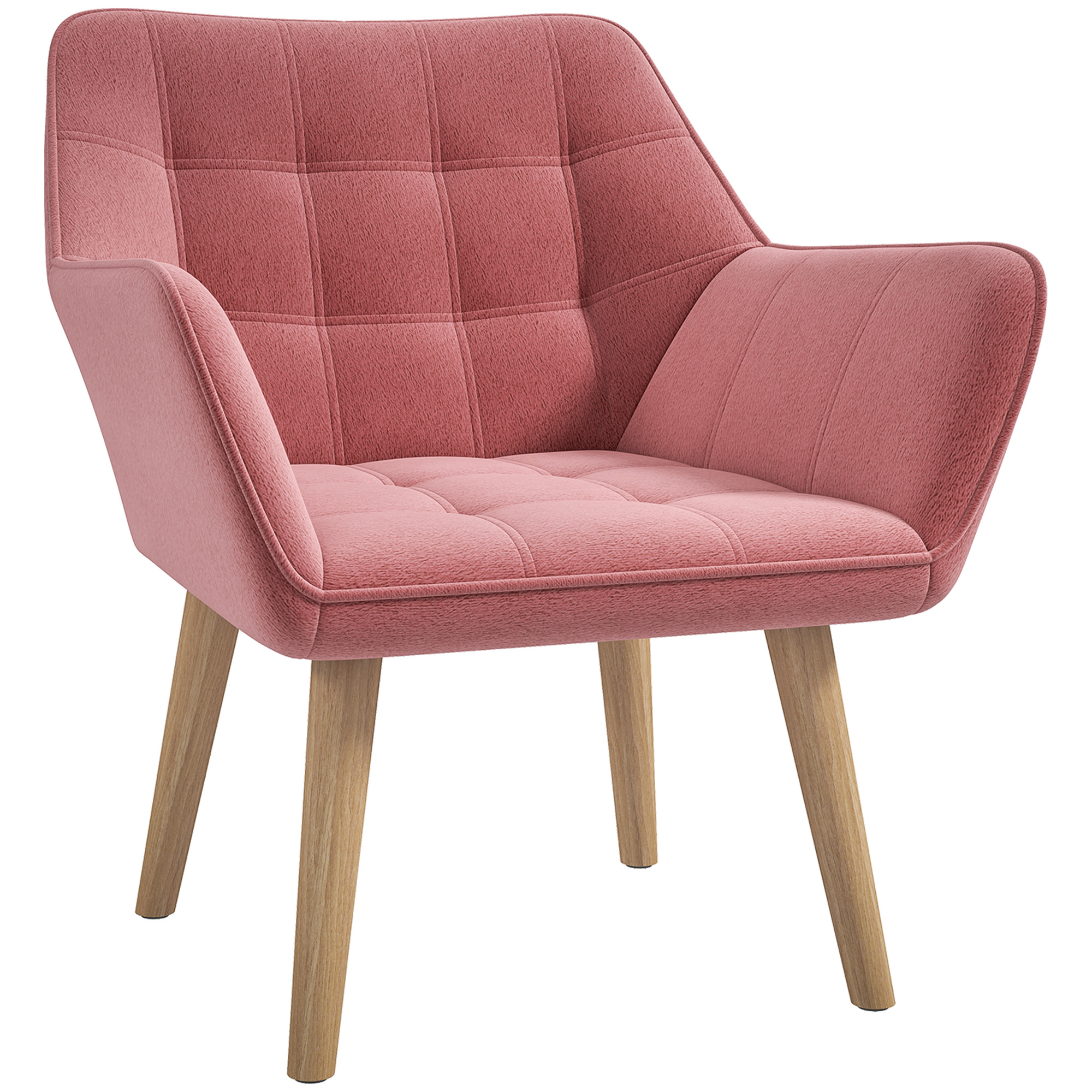 Product photograph of Homcom Accent Chair Arm Chair With Wide Arms Slanted Back Thick Padding And Rubber Wooden Legs For Living Room Pink Aosom Uk from Aosom UK
