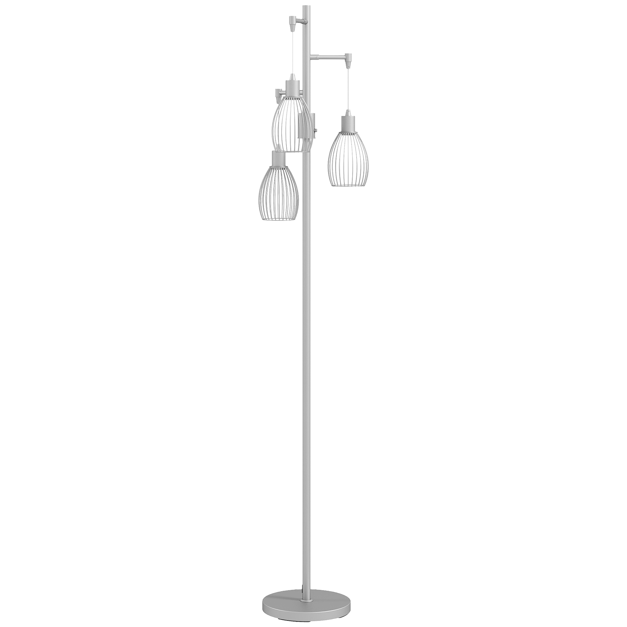 HOMCOM 3-Light Floor Lamp, 170cm Industrial Dimmable Standing Lamp with Steel Wire Cage Lampshades for Living Room, Bedroom, Dining Room, Study, Gold Tone