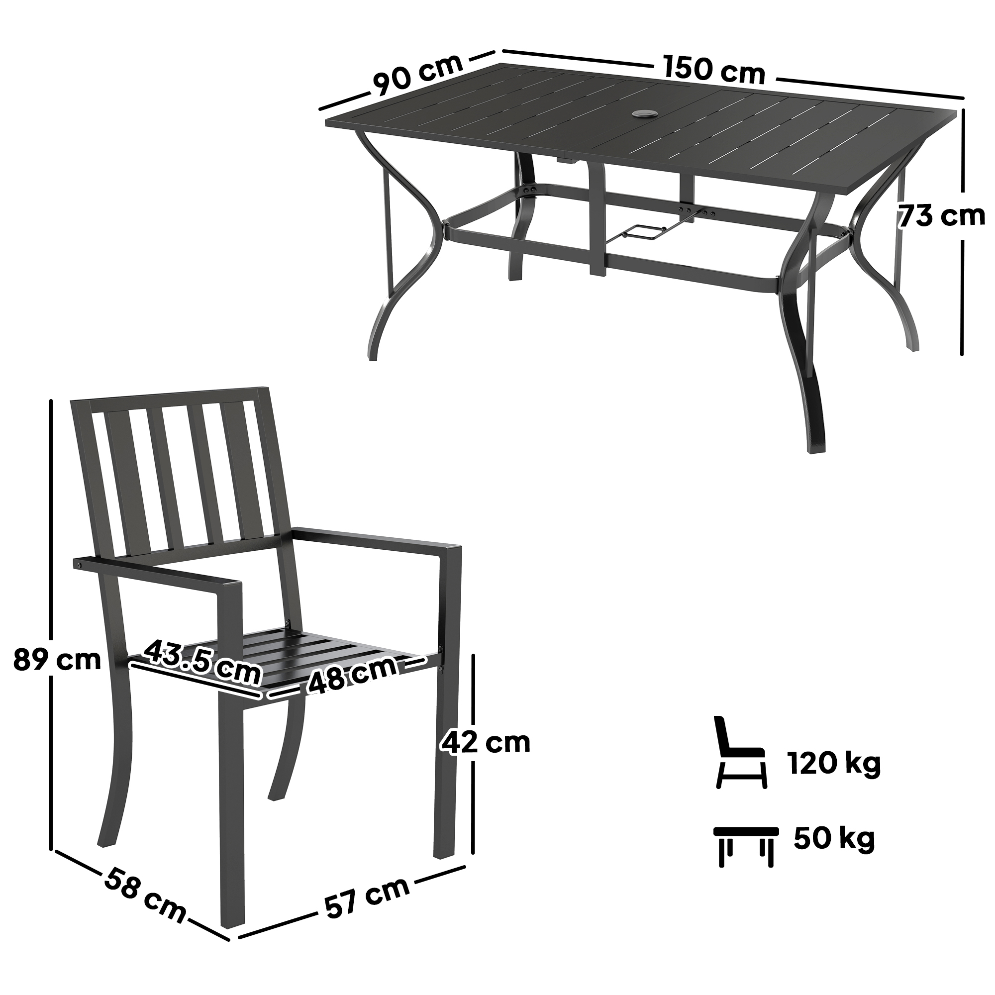 Outsunny 7 Pieces Garden Table and Chairs 6 Seater Outdoor Table and Chairs with Umbrella Hole, for Poolside, Garden, Black 3