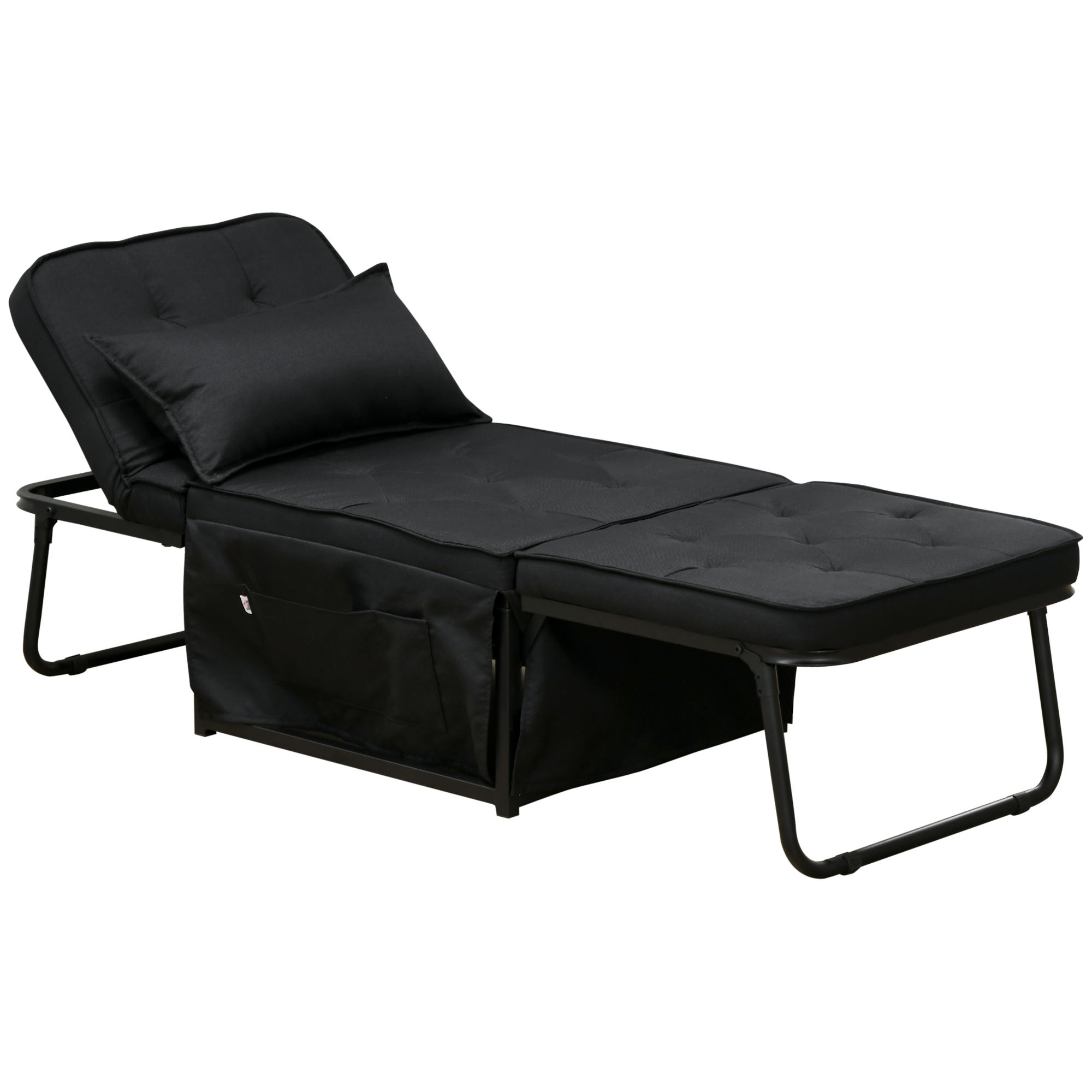Product photograph of Homcom Fabric Sleeper Chair Folding Chair Bed With Adjustable Backrest Pillow Side Pockets For Living Room Black from Aosom UK