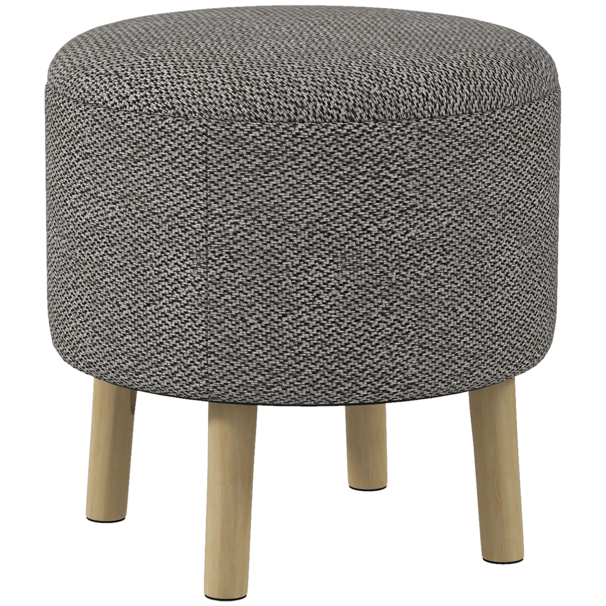 Product photograph of Homcom Linen Fabric Ottoman Stool Round With Storage Padded Seat Wooden Legs Hidden Space Light Grey Aosom Uk from Aosom UK