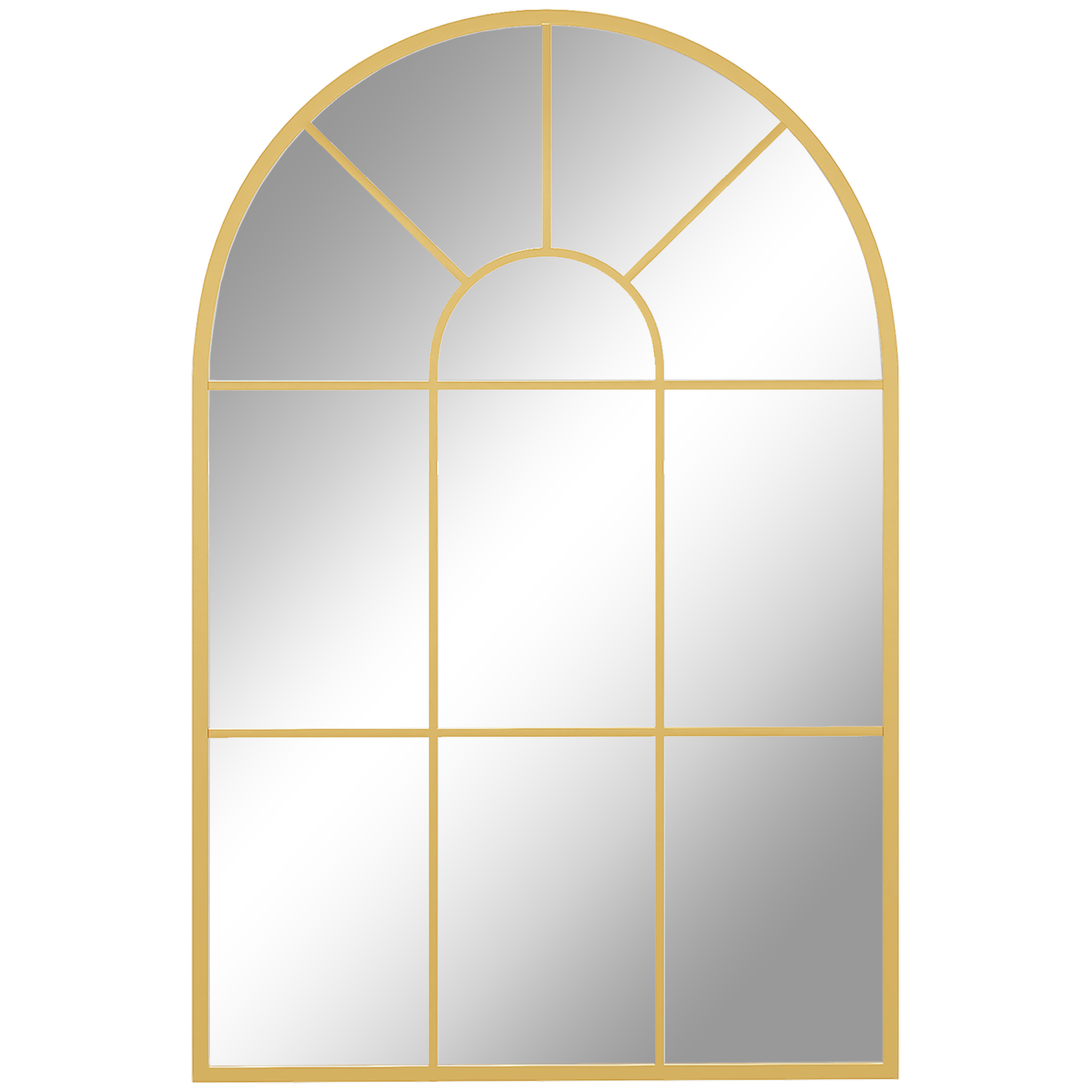 Product photograph of Homcom Modern Arched Wall Mirror 91 X 60 Cm Window Mirrors For Living Room Bedroom Gold Tone from Aosom UK