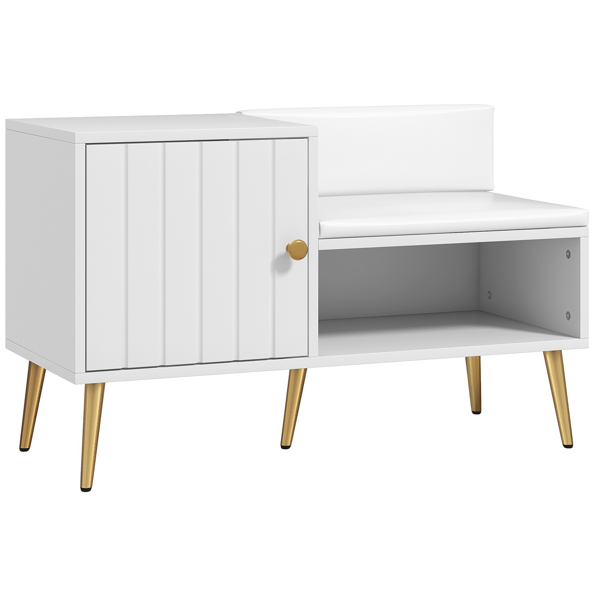 Product photograph of Homcom Shoe Cupboard Bench With Padded Seat Cabinet Open Shelf Shoe Storage Unit White Aosom Uk from Aosom UK