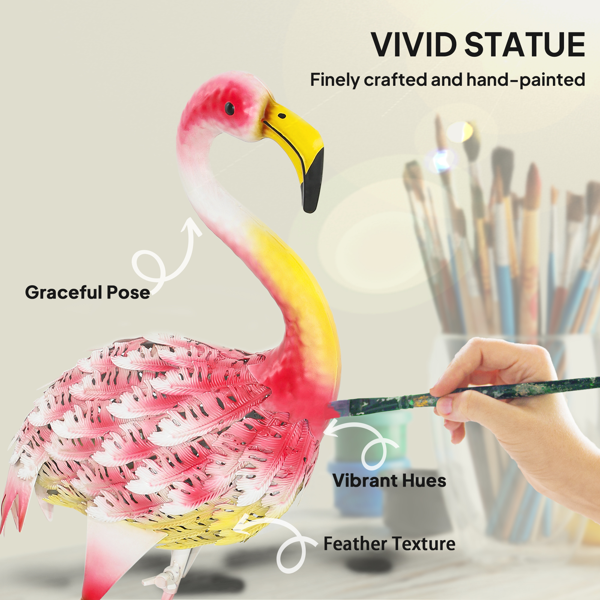 Outsunny Flamingo Garden Statue Ornament, Metal Bird Art Outdoor Statue, Standing Garden Sculpture Gift with Ground Stakes for Pond Landscape Decoration, Pink 4