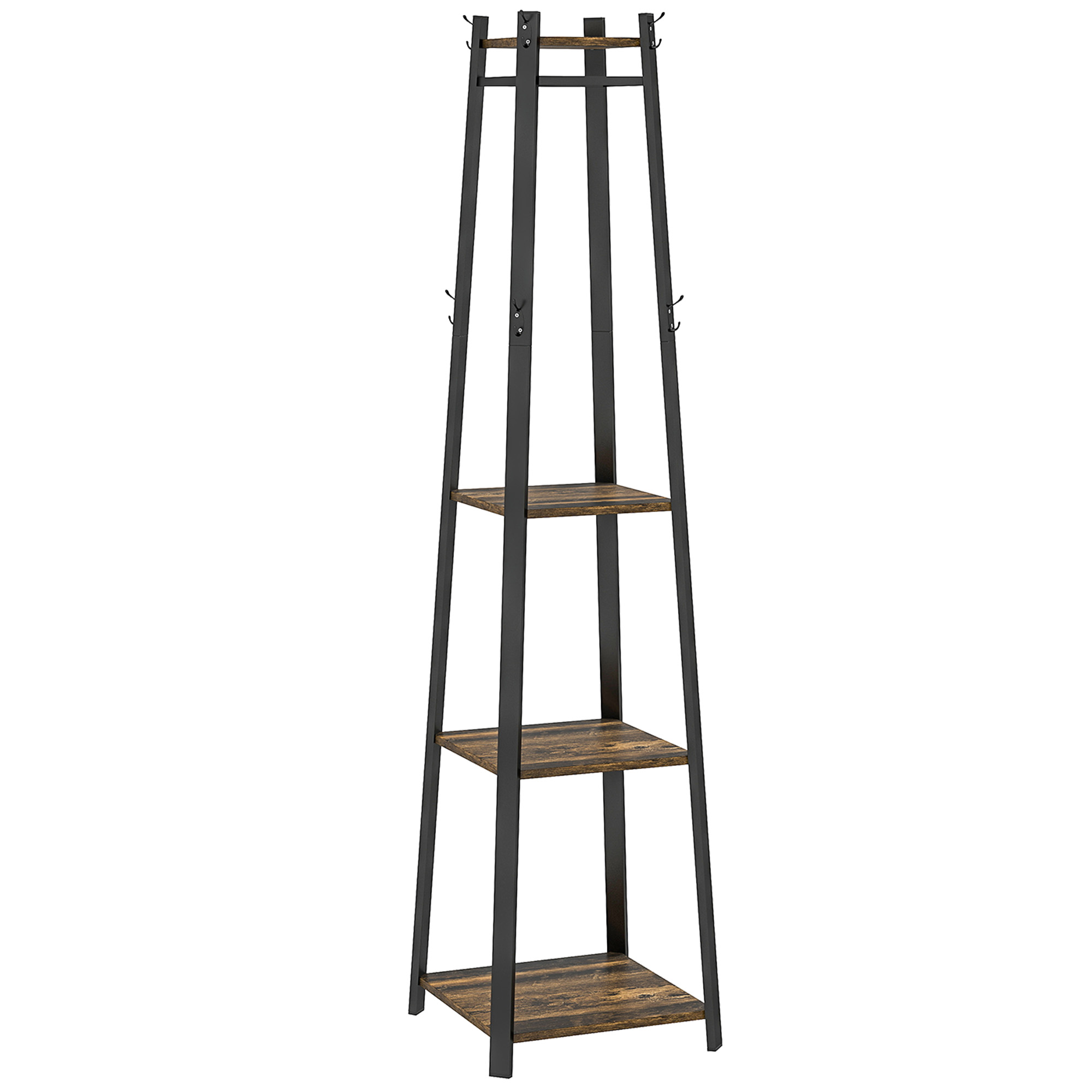 HOMCOM Compact Freestanding Coat Rack -  Black/Brown
