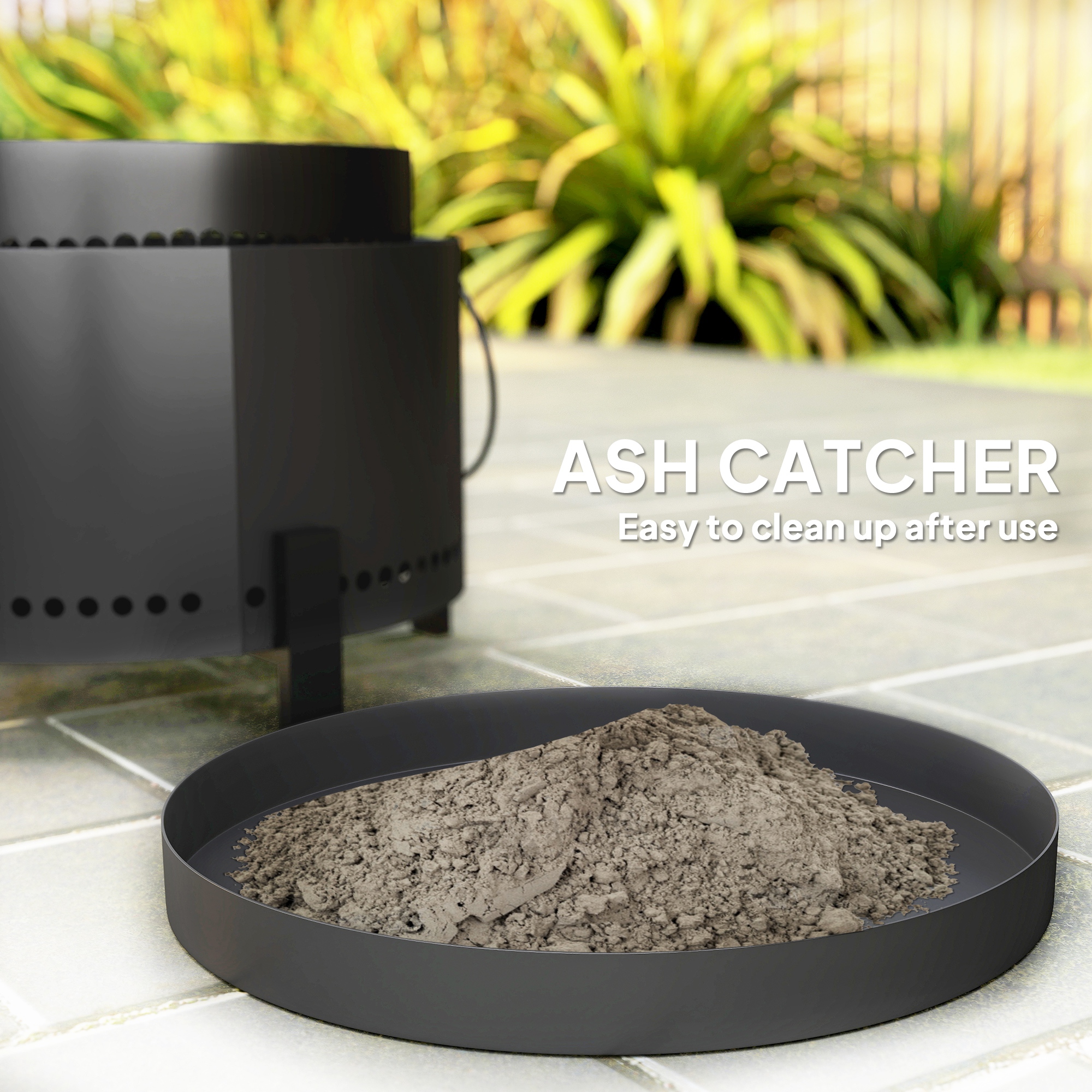 Outsunny Smokeless Fire Pit with Ash Catcher, 37cm Portable Wood Burning Firepit with Poker for Garden Camping Bonfire Party, Metal, Dark Grey 6