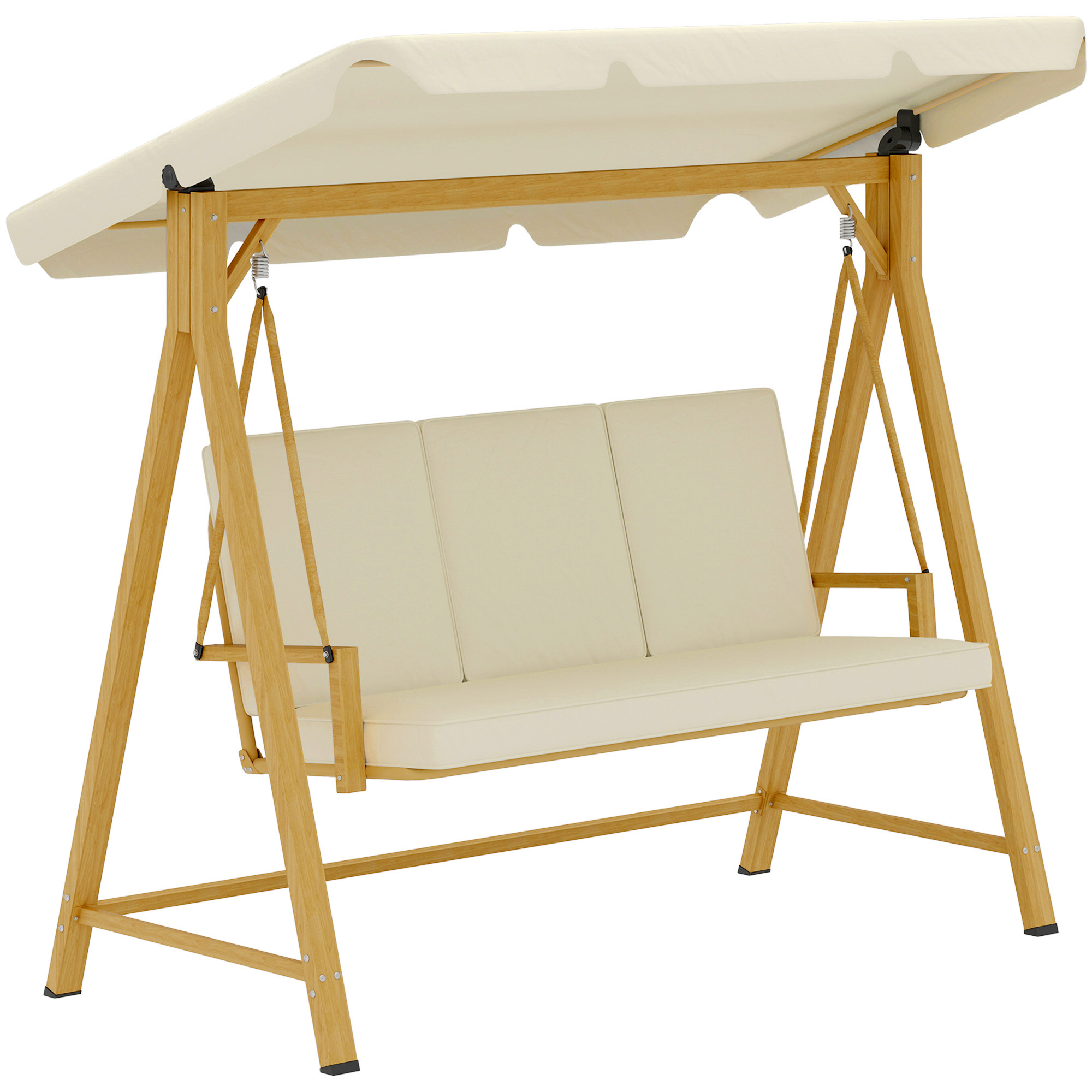 Outsunny Balancín de Jardín con Toldo Ajustable para Tres Personas Estructura Metálica y Cojines 195x120x170 cm Beige