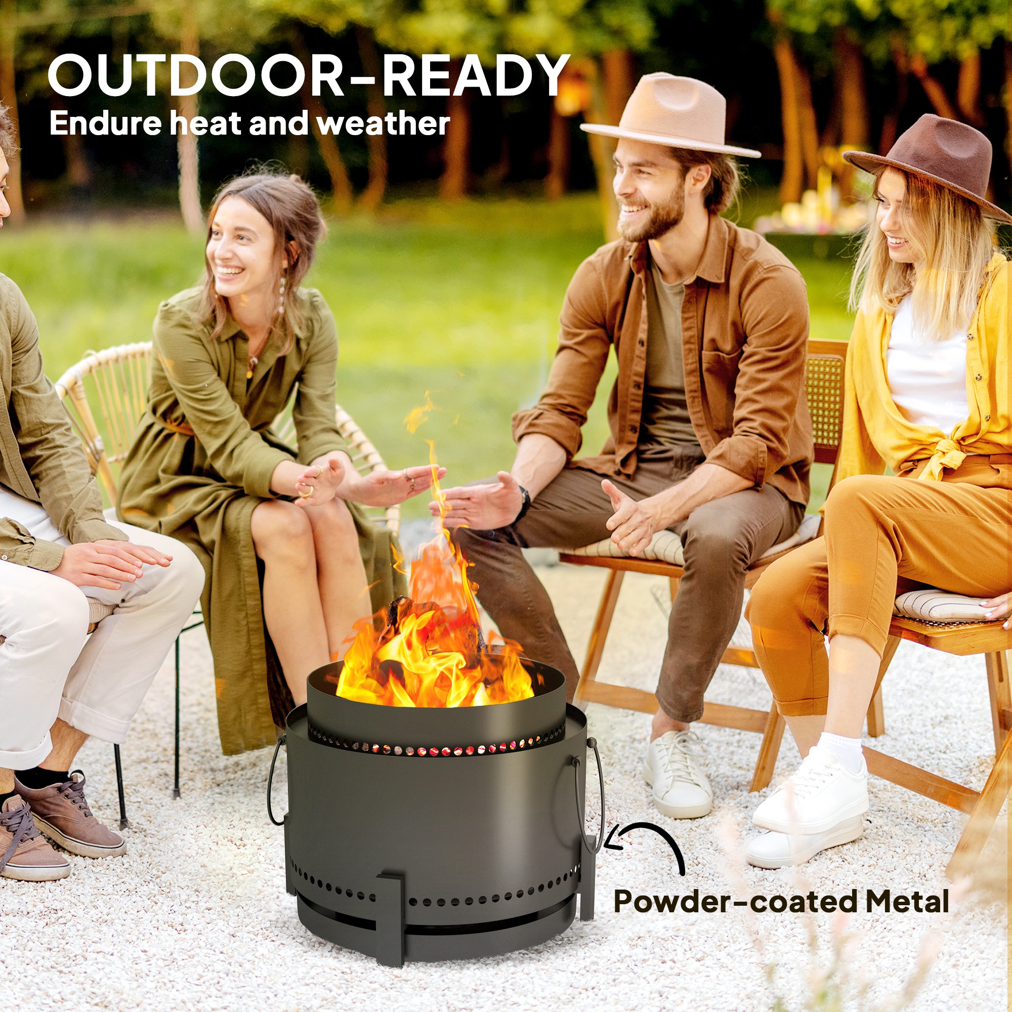 Outsunny Smokeless Fire Pit with Ash Catcher, 37cm Portable Wood Burning Firepit with Poker for Garden Camping Bonfire Party, Metal, Dark Grey 5