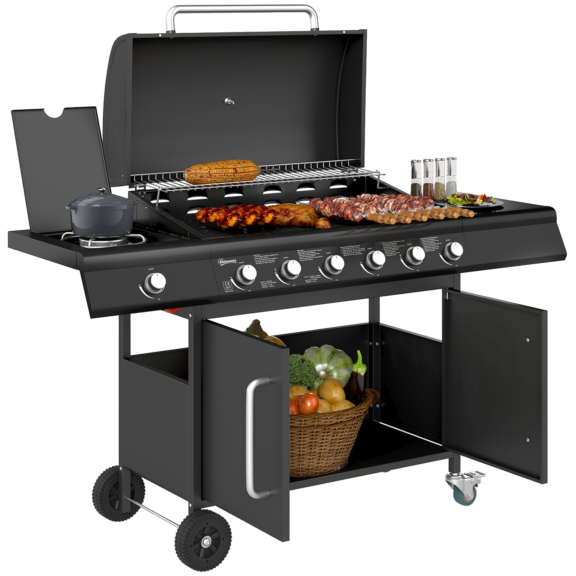 Outsunny Gasgrill 21,2 KW 6+1 Brenner BBQ Grillwagen aus Edelstahl inkl Rol günstig online kaufen