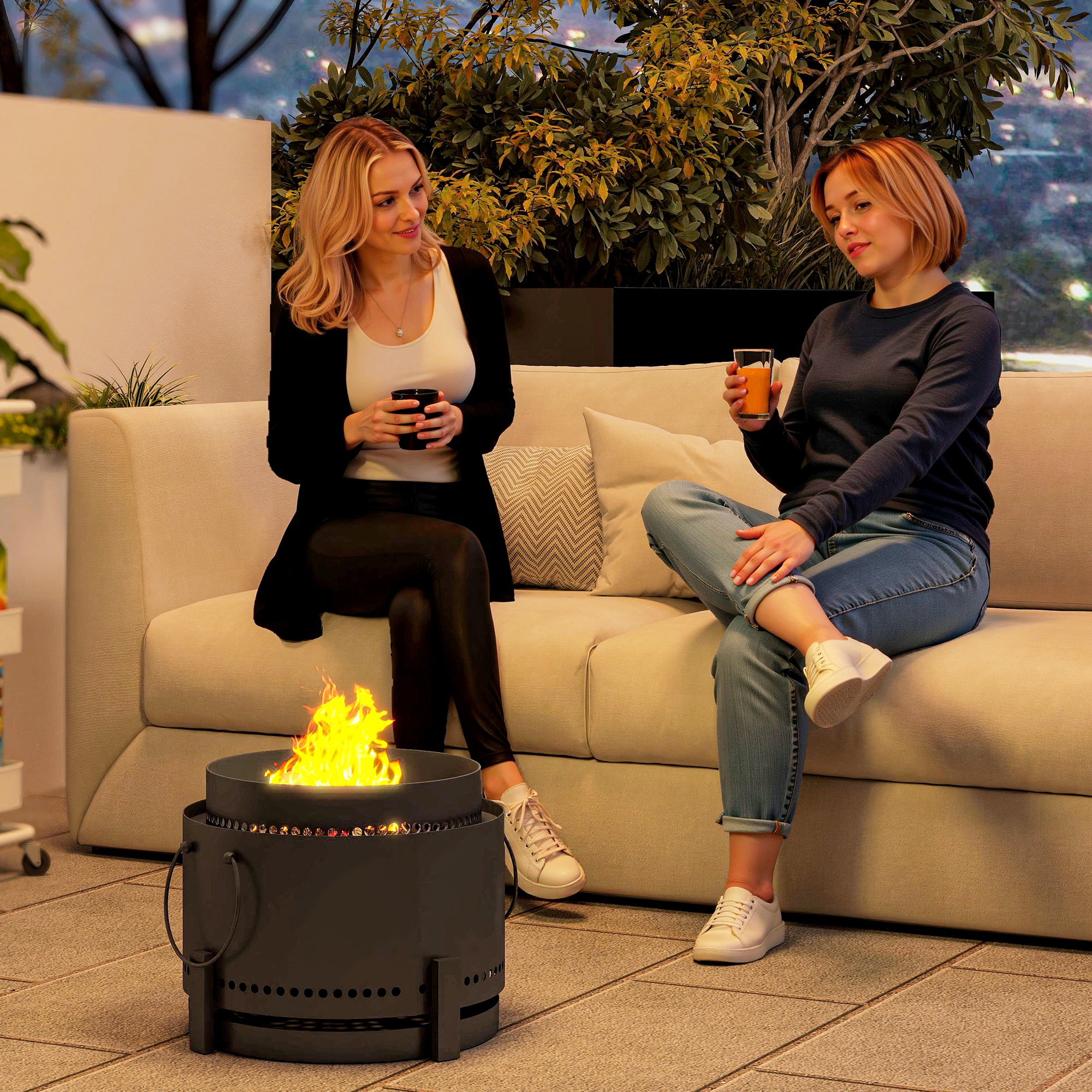 Outsunny Smokeless Fire Pit with Ash Catcher, 37cm Portable Wood Burning Firepit with Poker for Garden Camping Bonfire Party, Metal, Dark Grey 2