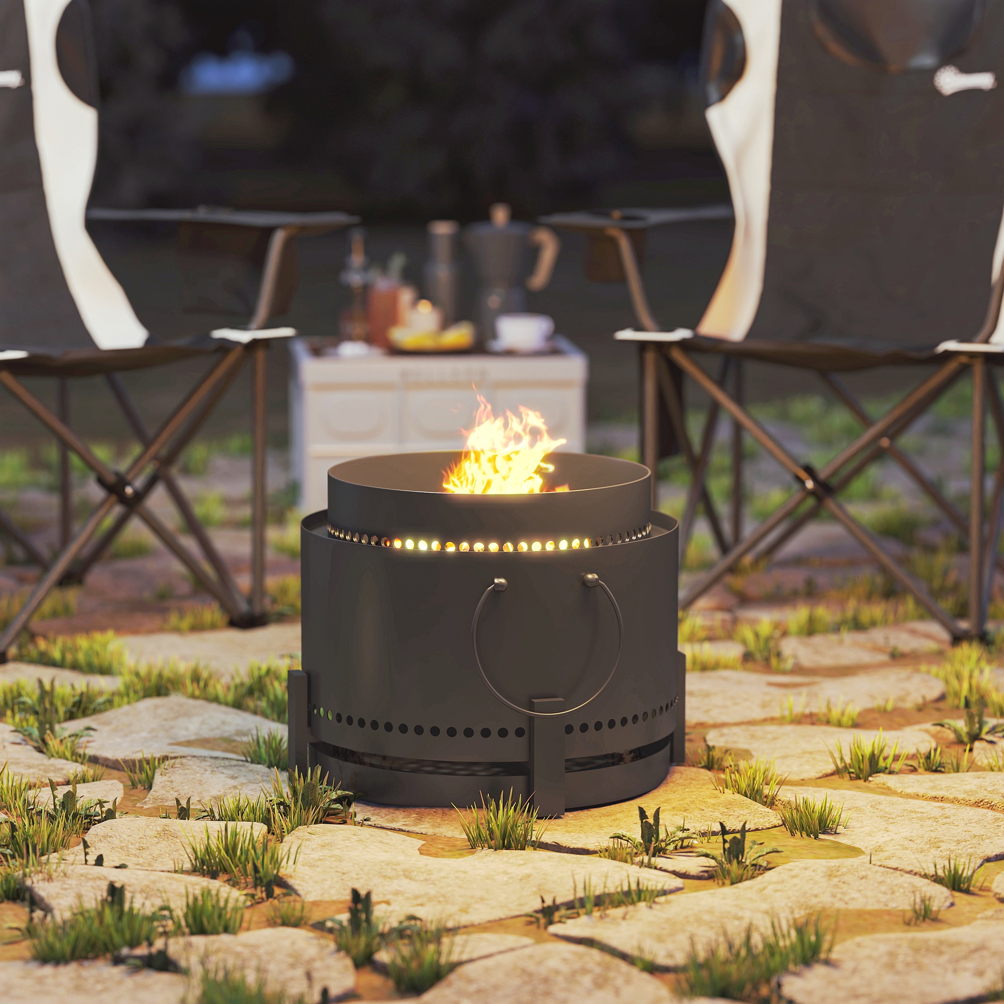 Outsunny Smokeless Fire Pit with Ash Catcher, 37cm Portable Wood Burning Firepit with Poker for Garden Camping Bonfire Party, Metal, Dark Grey 9