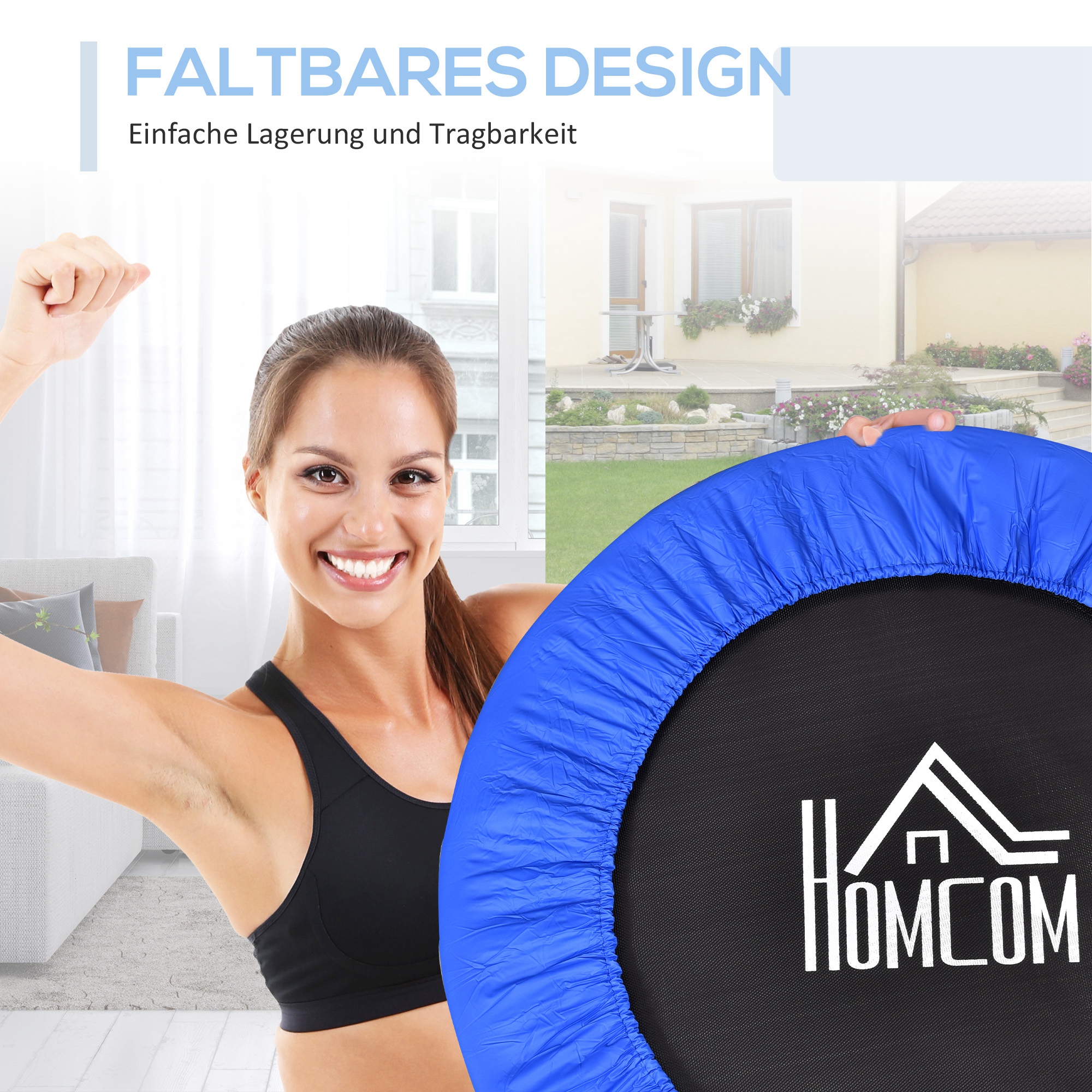 Fitness trampoline 96cm Jump up Deluxe met steun, Mini trampoline