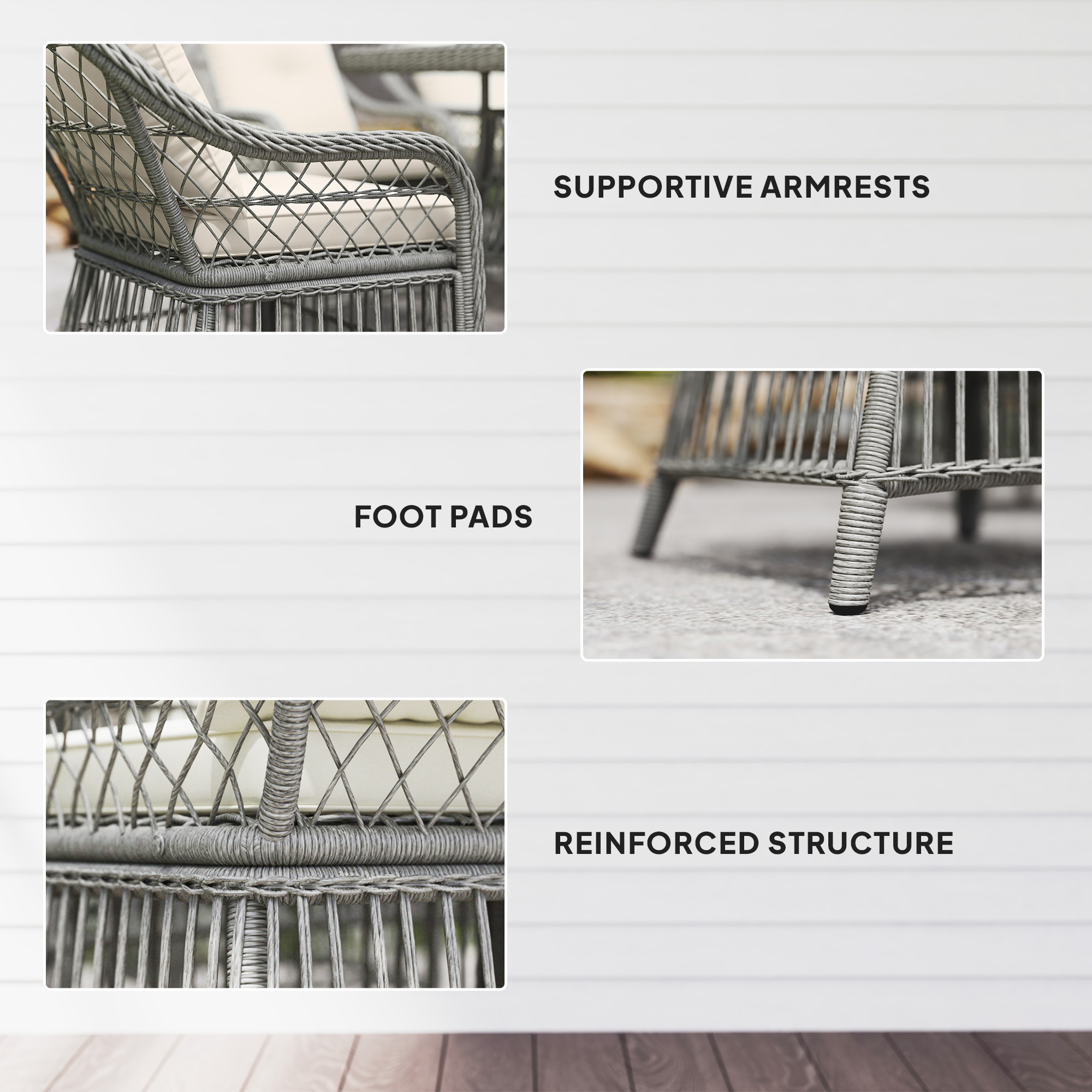 Outsunny Rattan Dining Set with Seat and Back Cushions, 6 Seater Garden Furniture Set with Aluminium Frame, 6 Chairs, WPC Top Rectangle Table, Conservatory Wicker Patio Furniture, Grey 8