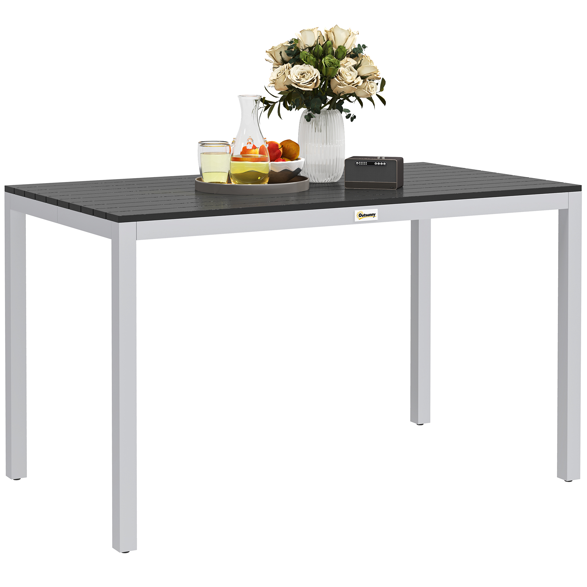 Outsunny Table Basse Extérieure 90x50x42 Cm - Aluminium Noir Pour Jardin, Balcon Et Terrasse