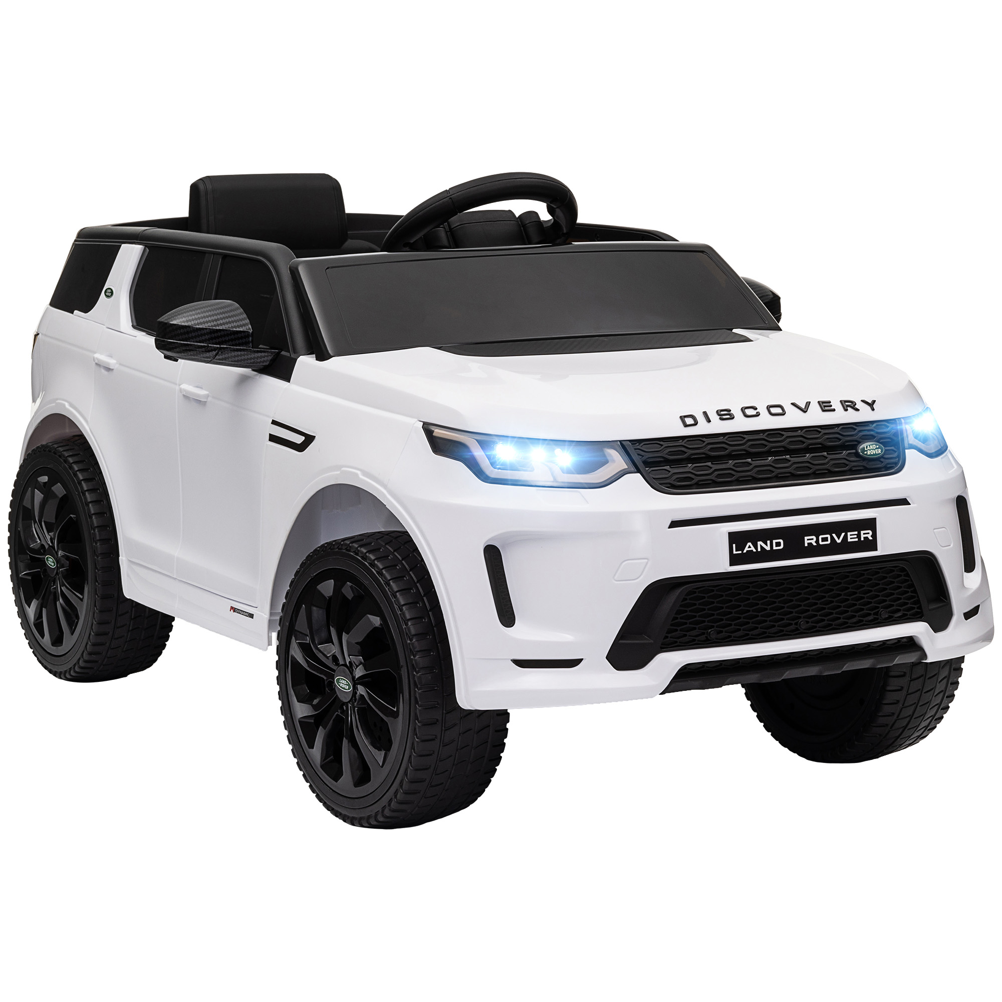 AIYAPLAY Coche Eléctrico para Niños con Licencia Land Rover Discovery Sport Batería 12V Mando a Distancia Faros y Música Blanco