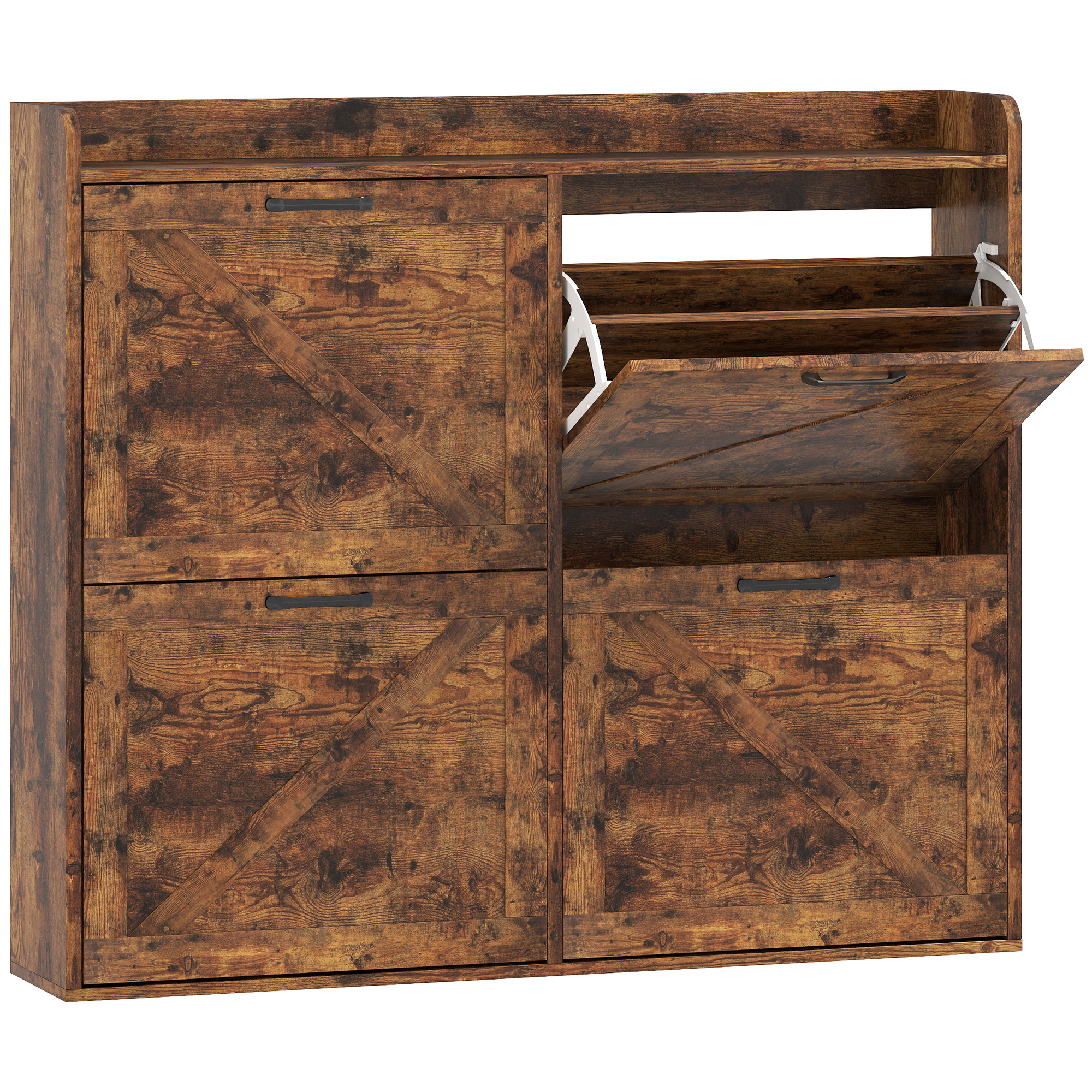 HOMCOM Zapatero Estrecho con 4 Compartimentos Abatibles Divisores Ajustables para 24 Pares con Antivuelco 120x24x103 cm Marrón