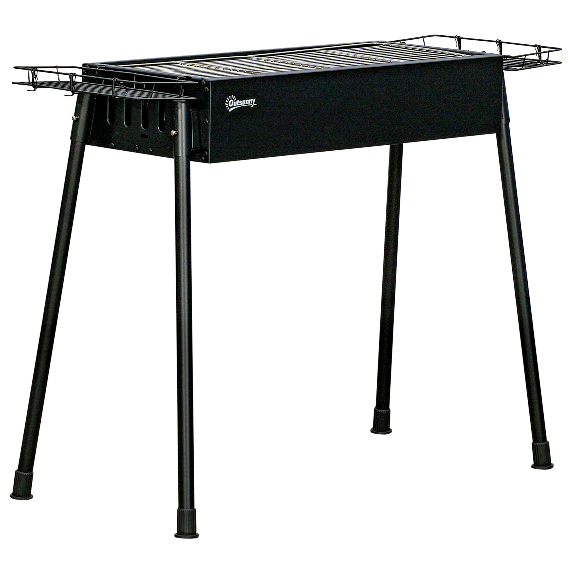 Outsunny Barbacoa de Carbón Portátil con 2 Parrillas de Acero Inoxidable y 2 Especieros Ideal para Camping 77x30x70 cm Negro | Aosom España