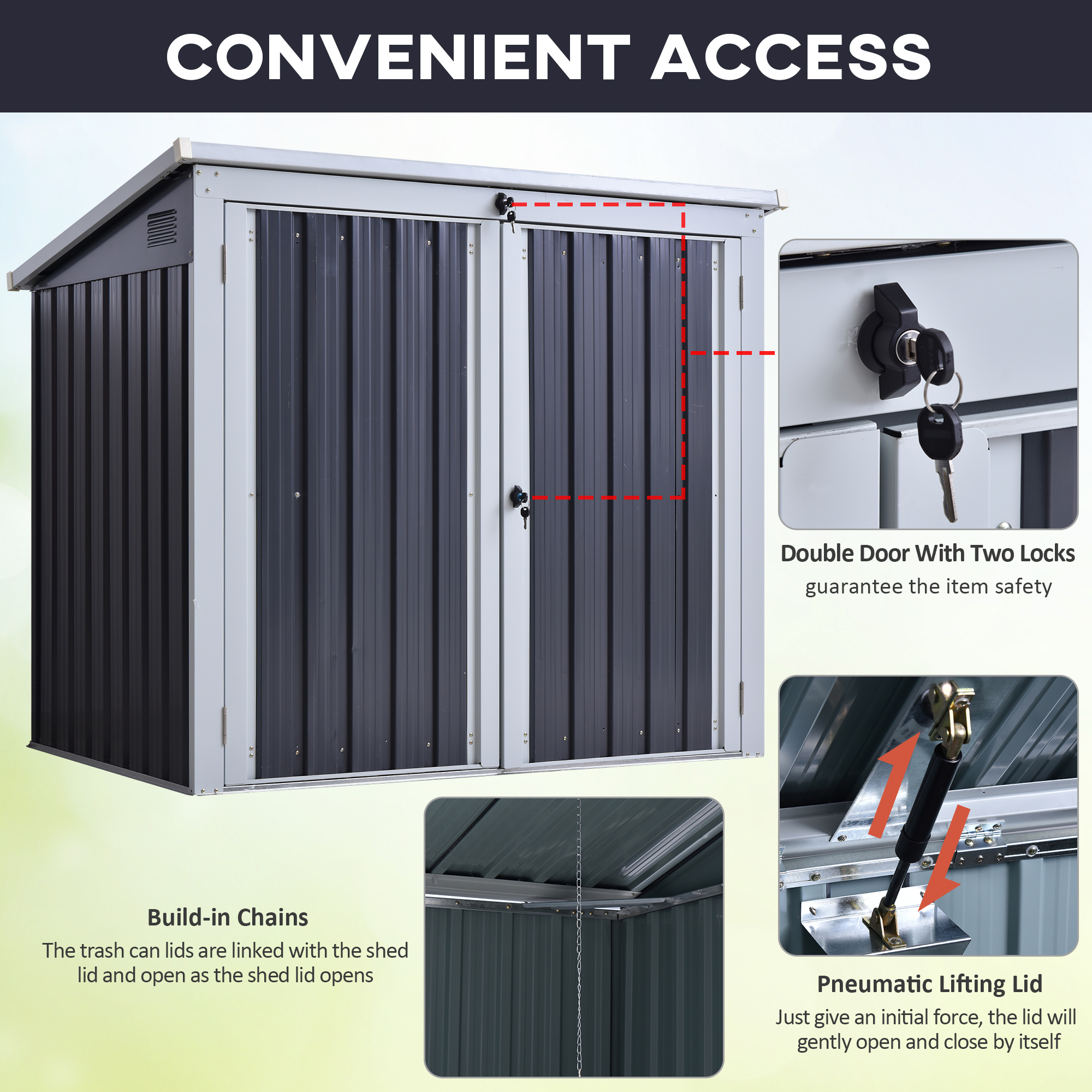 Outsunny 3.2 x 5.1ft Corrugated Steel Two-Bin Storage Shelter Black 5