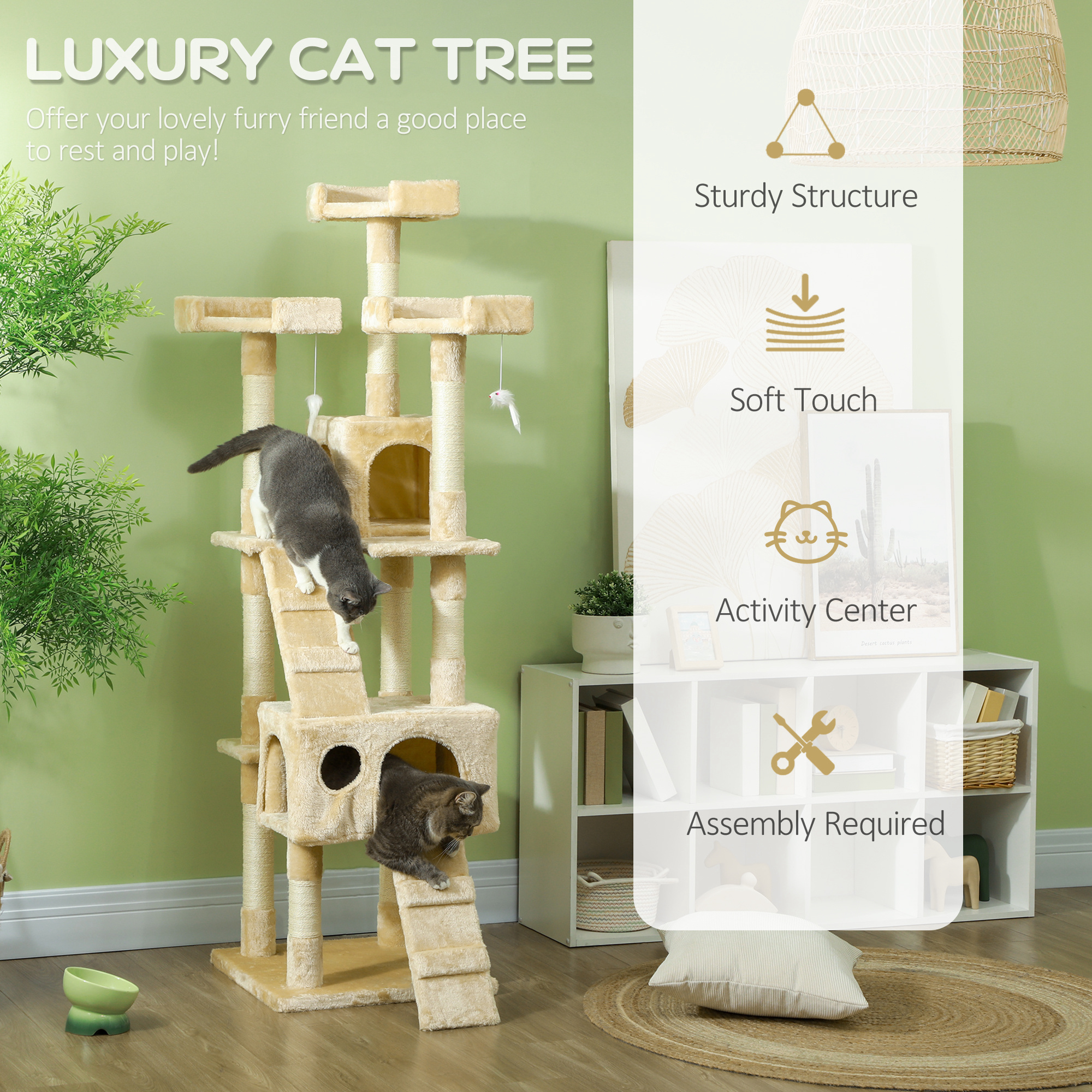 PawHut Cat Tree Scratching House, Activity Play Centre 4