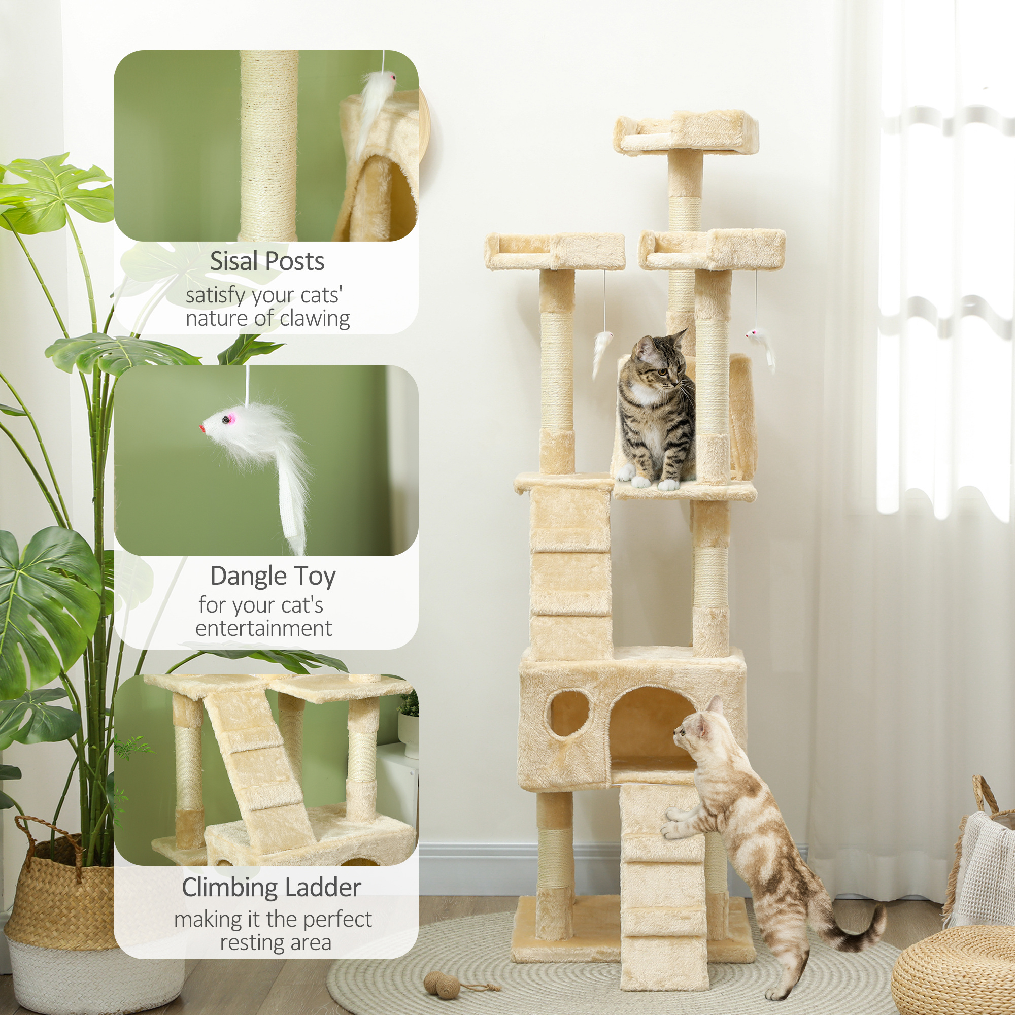 PawHut Cat Tree Scratching House, Activity Play Centre 5