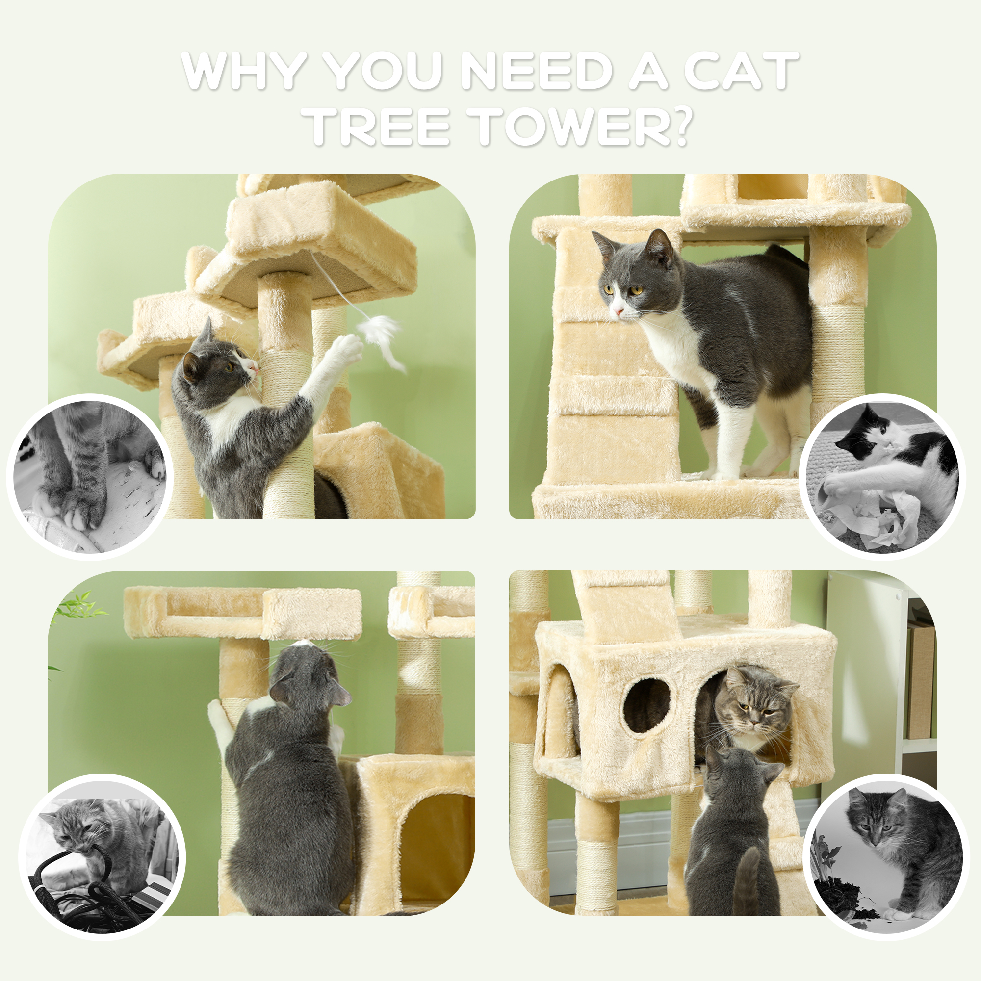 PawHut Cat Tree Scratching House, Activity Play Centre 7