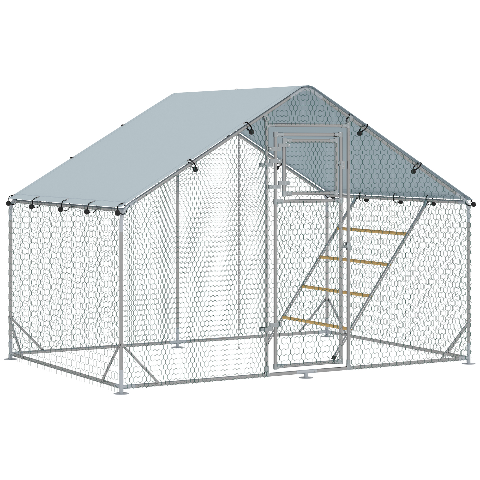 PawHut Wooden Chicken Coop with Run, Nesting Box, Slide-out Tray, Ramp, Perches, Asphalt Roof, 179 x 67 x 115cm