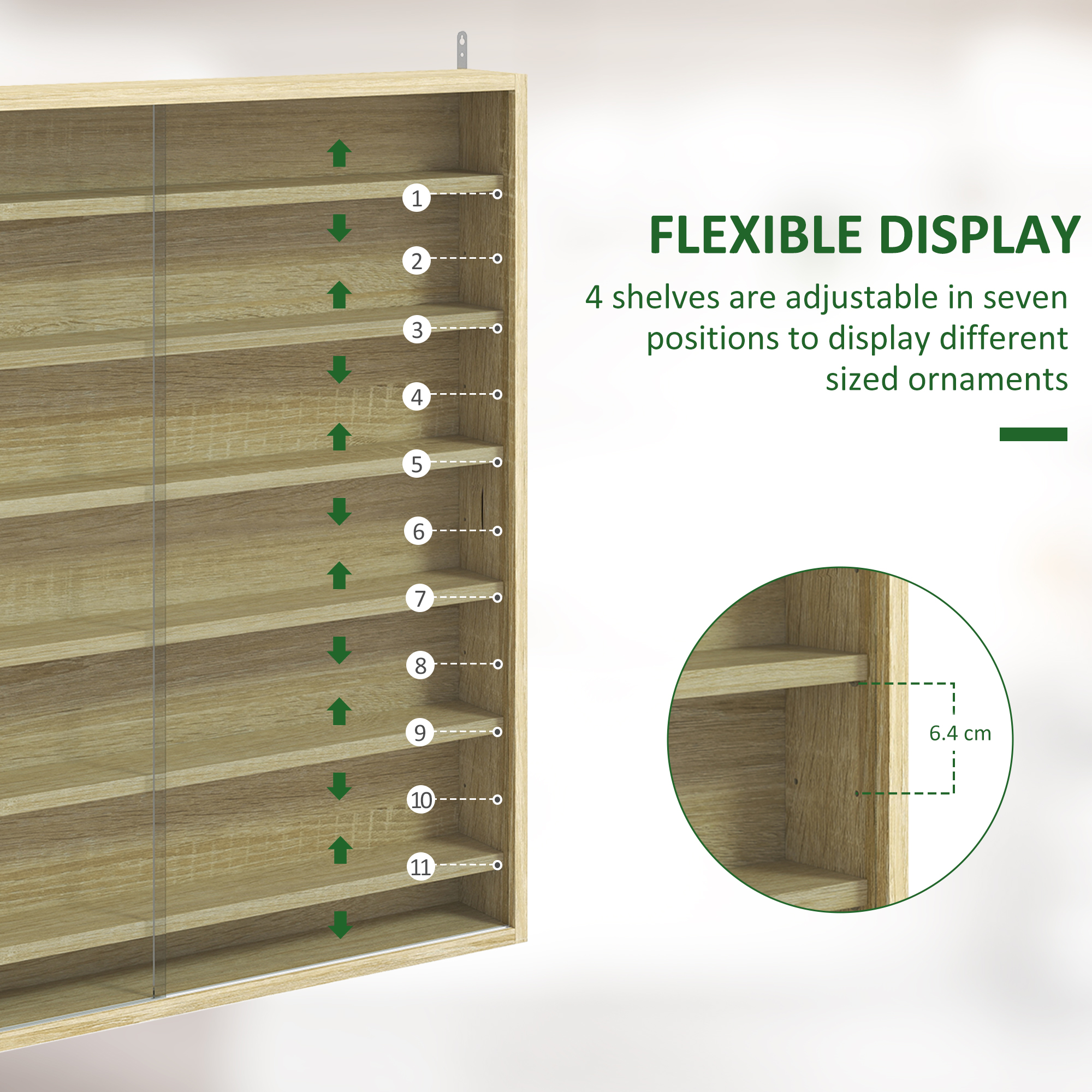 HOMCOM Six Shelf Display Cabinet, with Glass Doors Oak 4