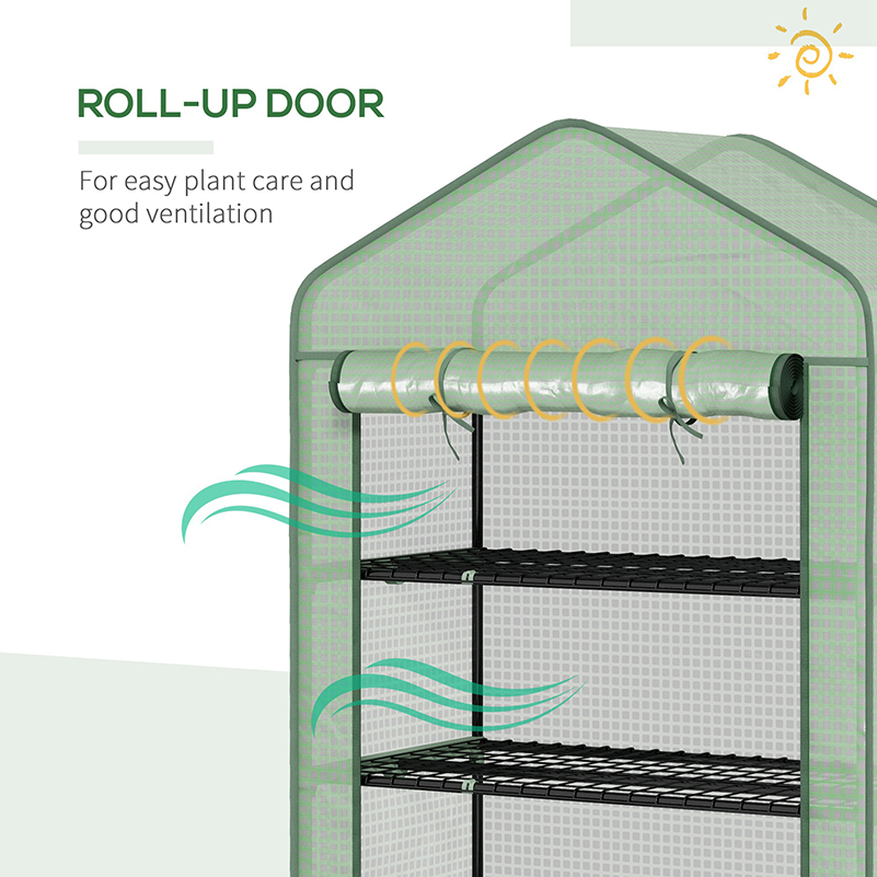Outsunny 5 Tier Widened Mini Greenhouse with Reinforced PE Cover, Portable Indoor Outdoor Green House with Roll-up Door and Wire Shelves, 193H x 90W x 49Dcm, Green 7
