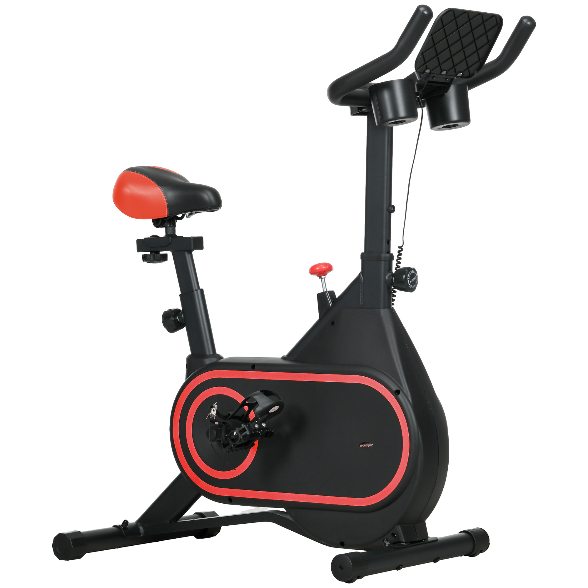 SPORTNOW Bicicleta Estática con Volante Inercia 4 kg Resistencia Ajustable Pantalla LED Silencioso Asiento Ajustable Rojo y Negro