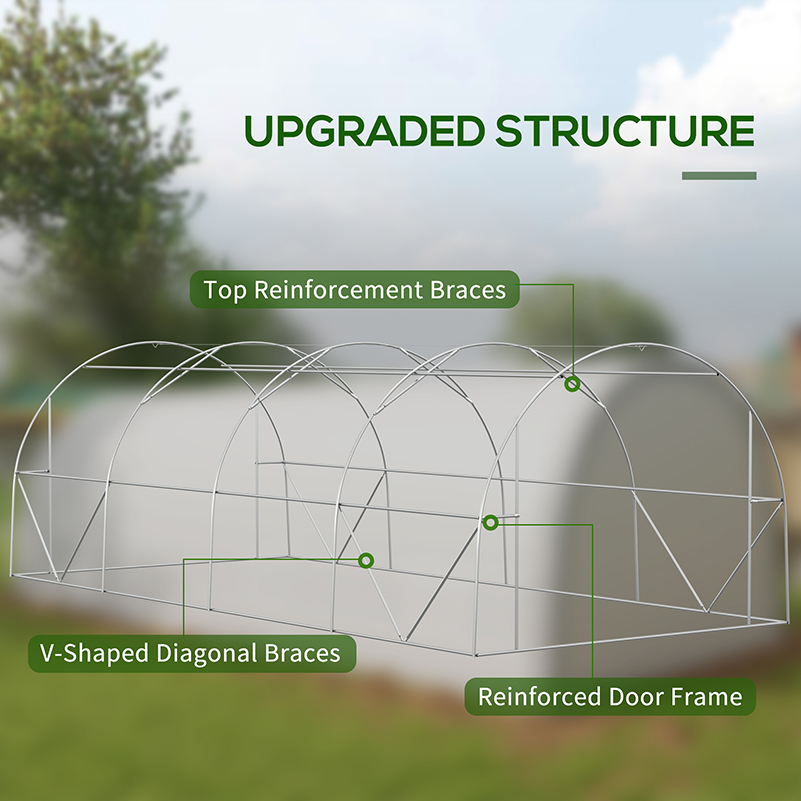 Outsunny 6 x 3(m) Polytunnel Greenhouse with Upgraded Structure, Mesh Door and Windows, 15 Plant Labels, White 4