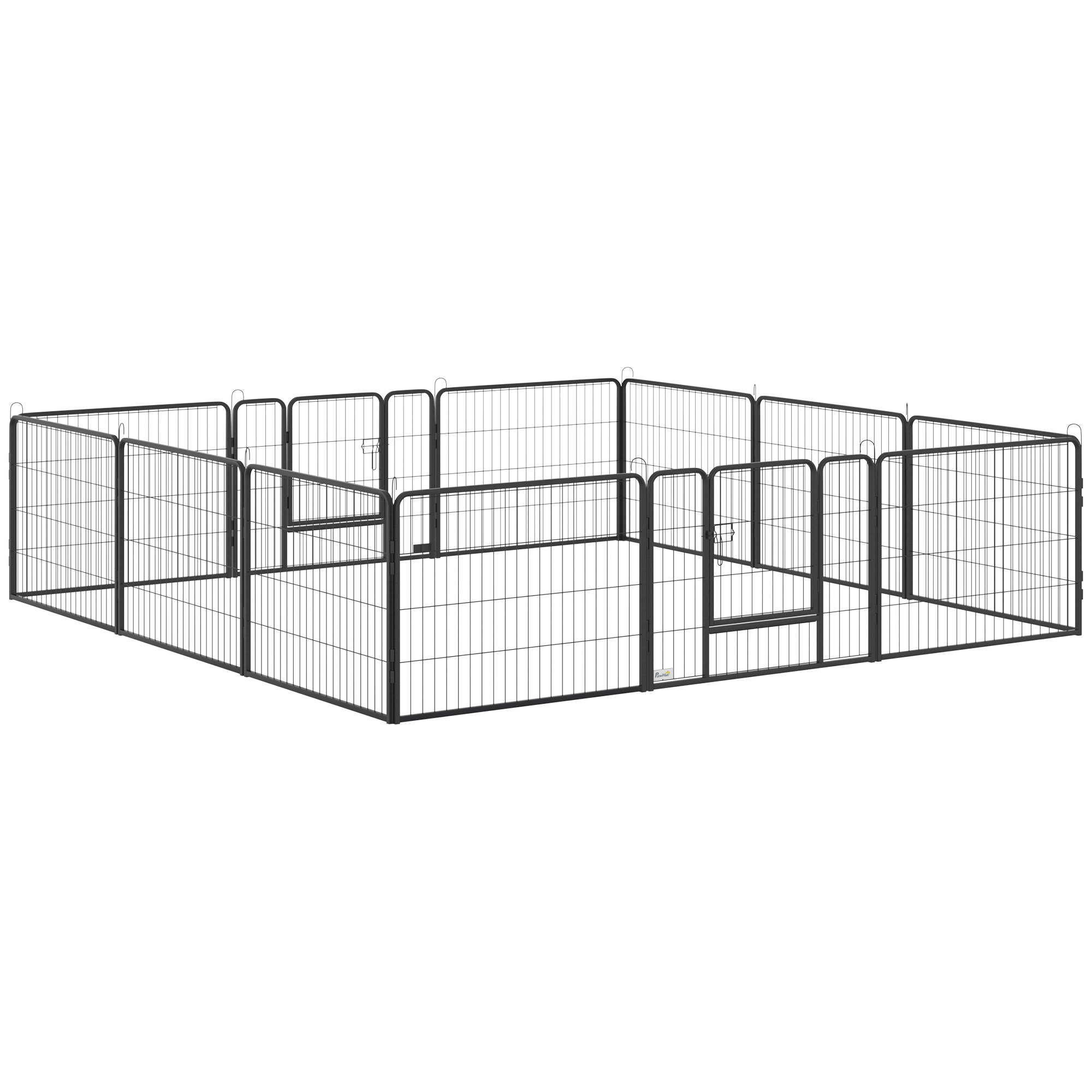 PawHut Parque para Perros de 12 Paneles con 2 Puertas Corralito para Perros para Exterior Interior Acero 80x60 cm Negro | Aosom España