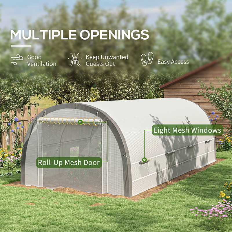 Outsunny 6 x 3(m) Polytunnel Greenhouse with Upgraded Structure, Mesh Door and Windows, 15 Plant Labels, White 5