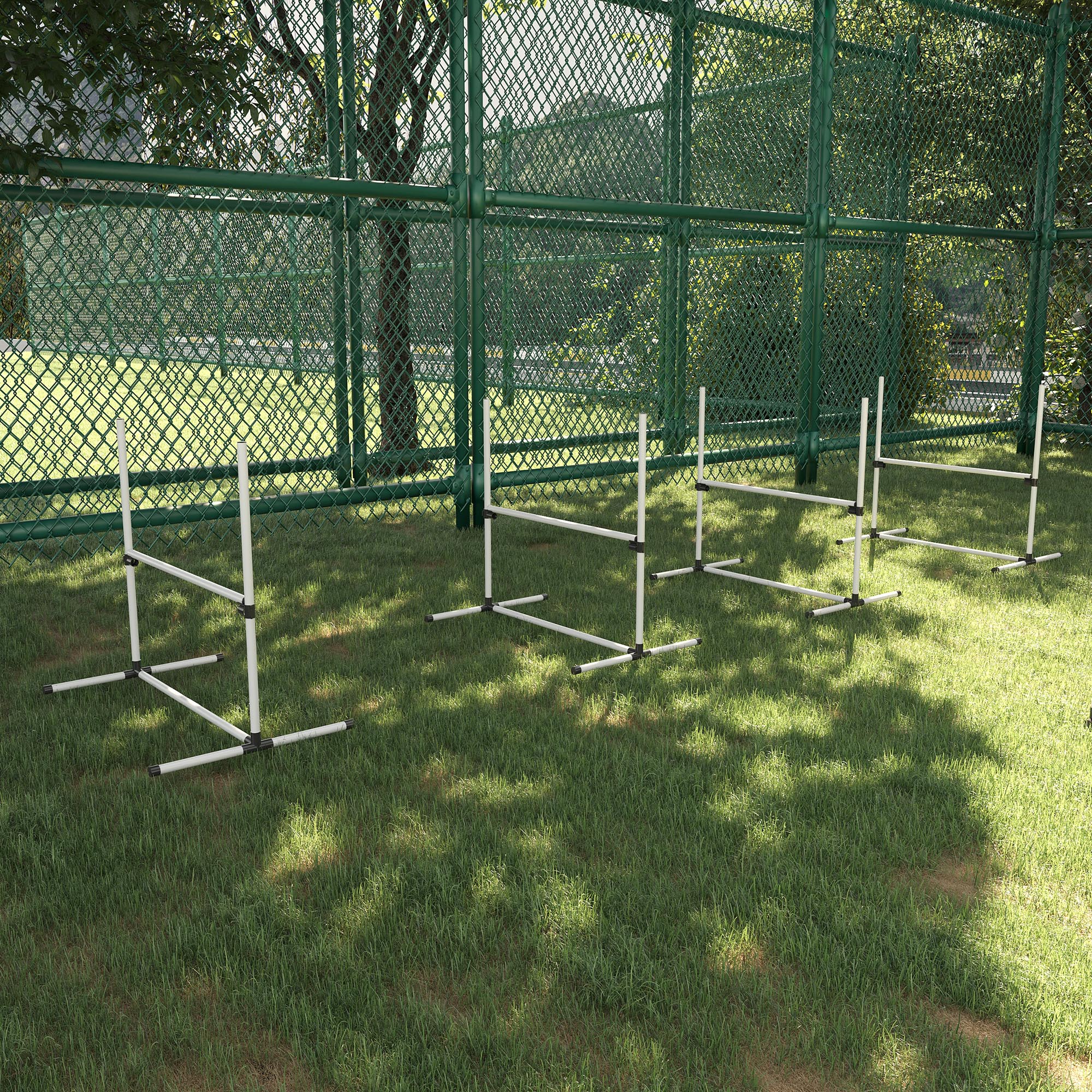 PawHut 4 Pieces Dog Agility Training Equipment, Adjustable Height Jumps Hurdle with Carrying Bag for Outdoor, White 9