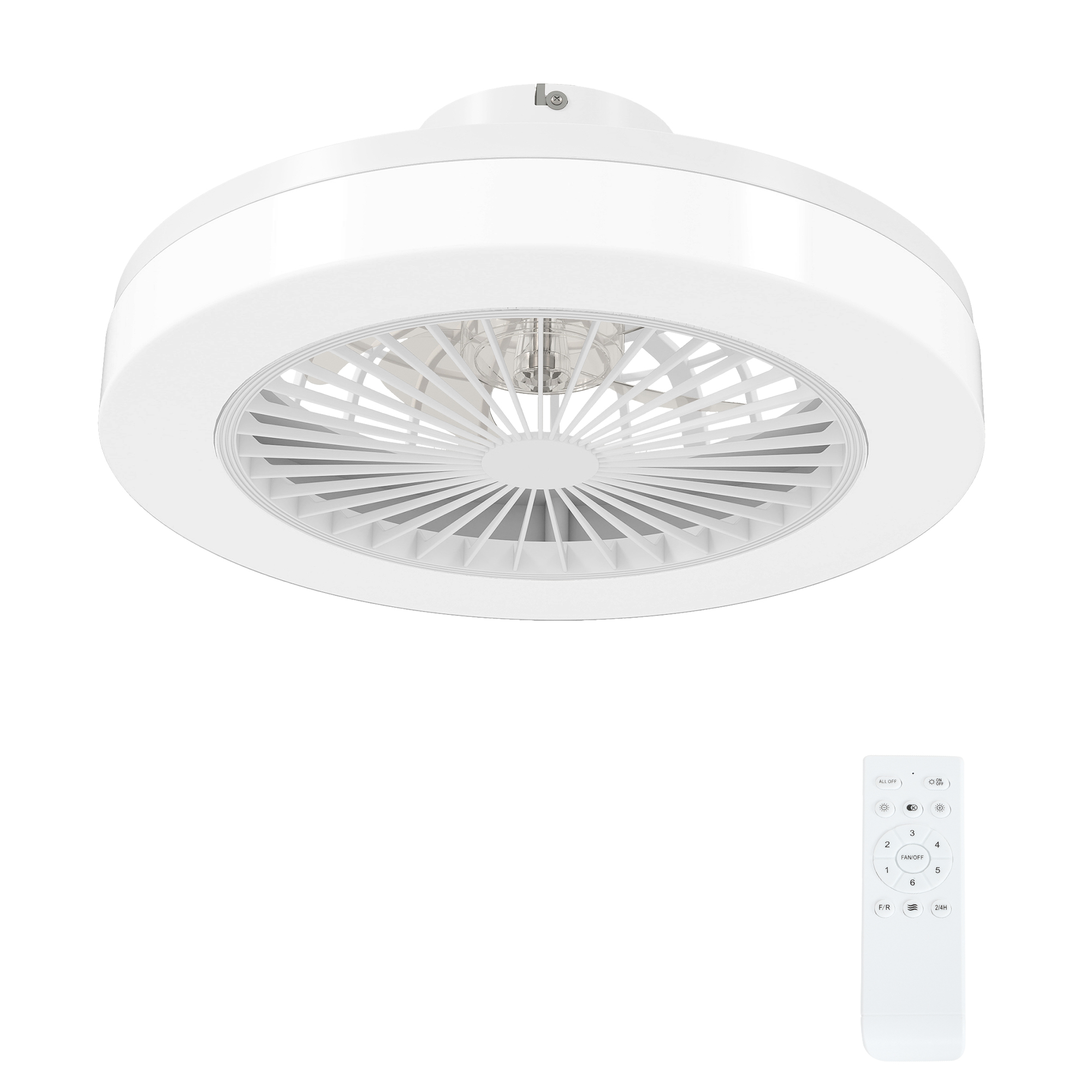 HOMCOM Ventilador de Techo con Luz LED Regulable Motor DC Silencioso Control Remoto y Temporizador 2/4 Horas Ø46x16 cm Blanco