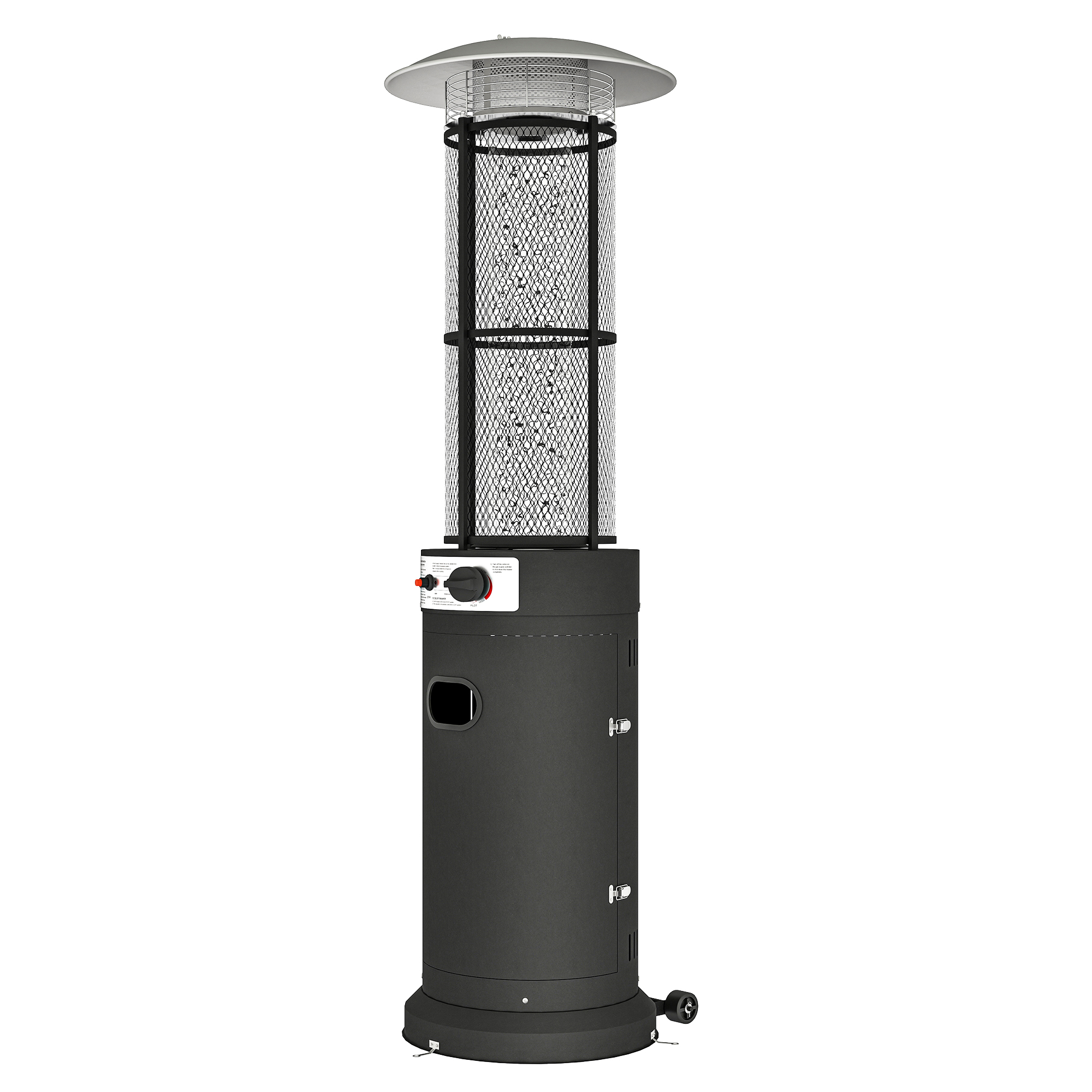 Outsunny 11 KW Freestanding Gas Patio Heater, Adjustable Outdoor Garden Propane Heater with Tip-Over Switch, Wheels, Pulse Ignition, Tank Room with Openable Door, Black