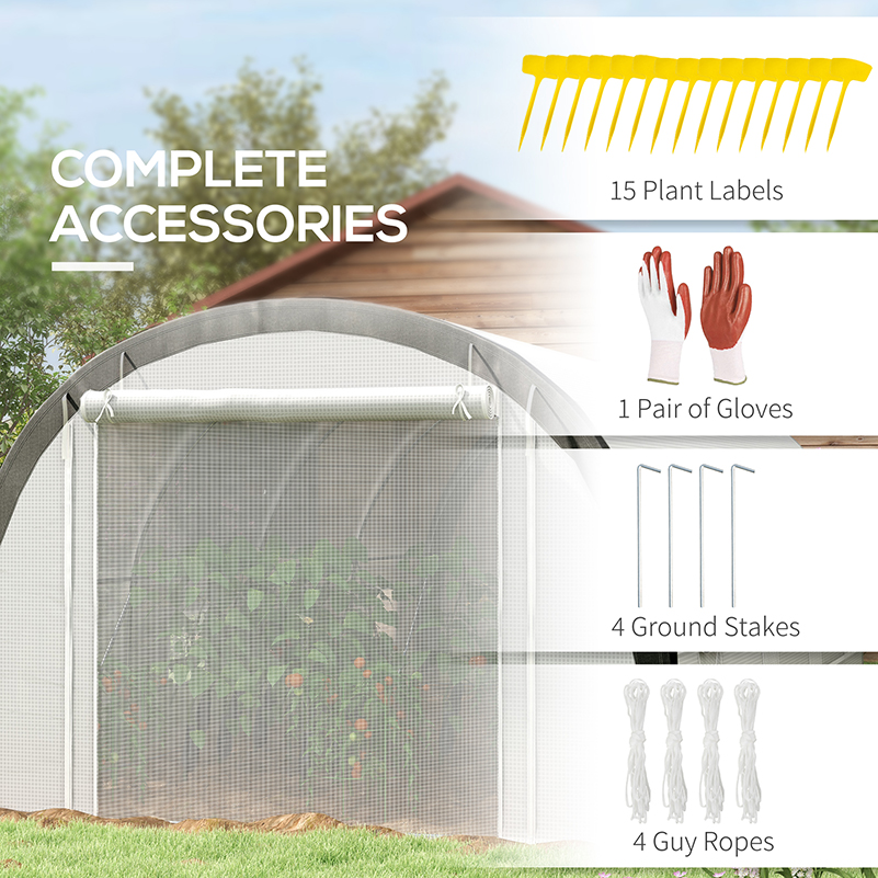 Outsunny 6 x 3(m) Polytunnel Greenhouse with Upgraded Structure, Mesh Door and Windows, 15 Plant Labels, White 8
