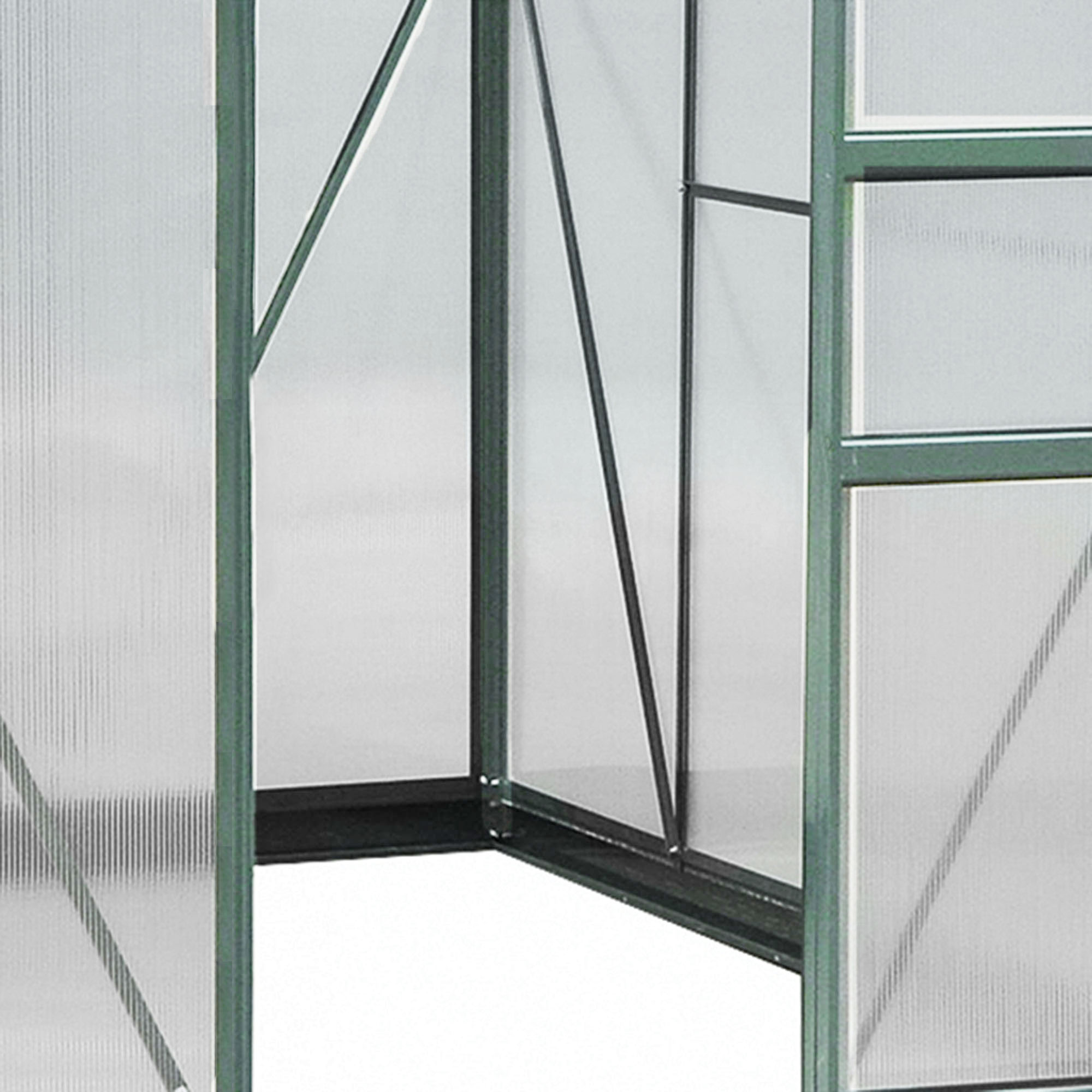 Outsunny 6 x 8ft Polycarbonate Greenhouse, Large Walk-In Green House with Slide Door and Window, Garden Plants Grow House with Aluminium Frame and Foundation, Dark Green 8