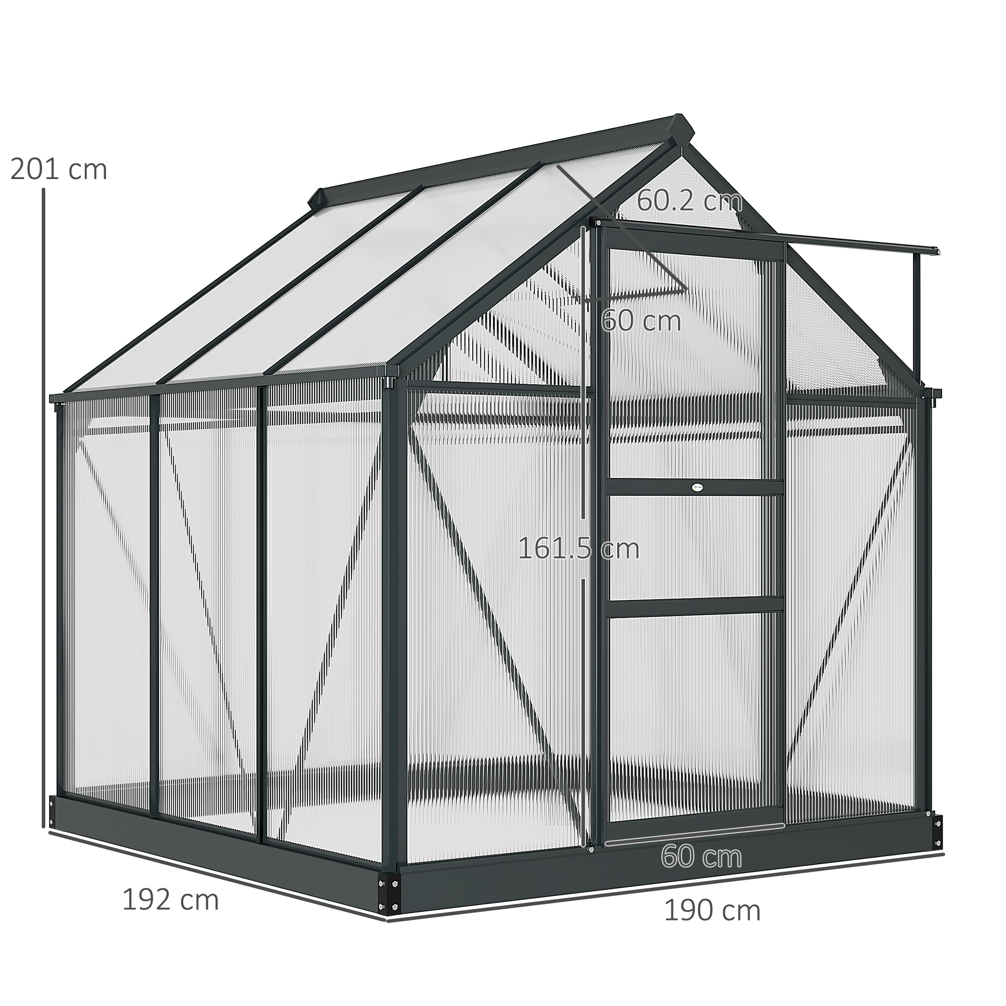 Outsunny 6 x 6ft Polycarbonate Greenhouse, Large Walk-In Green House with Slide Door and Window, Garden Plants Grow House with Aluminium Frame and Foundation, Grey 3