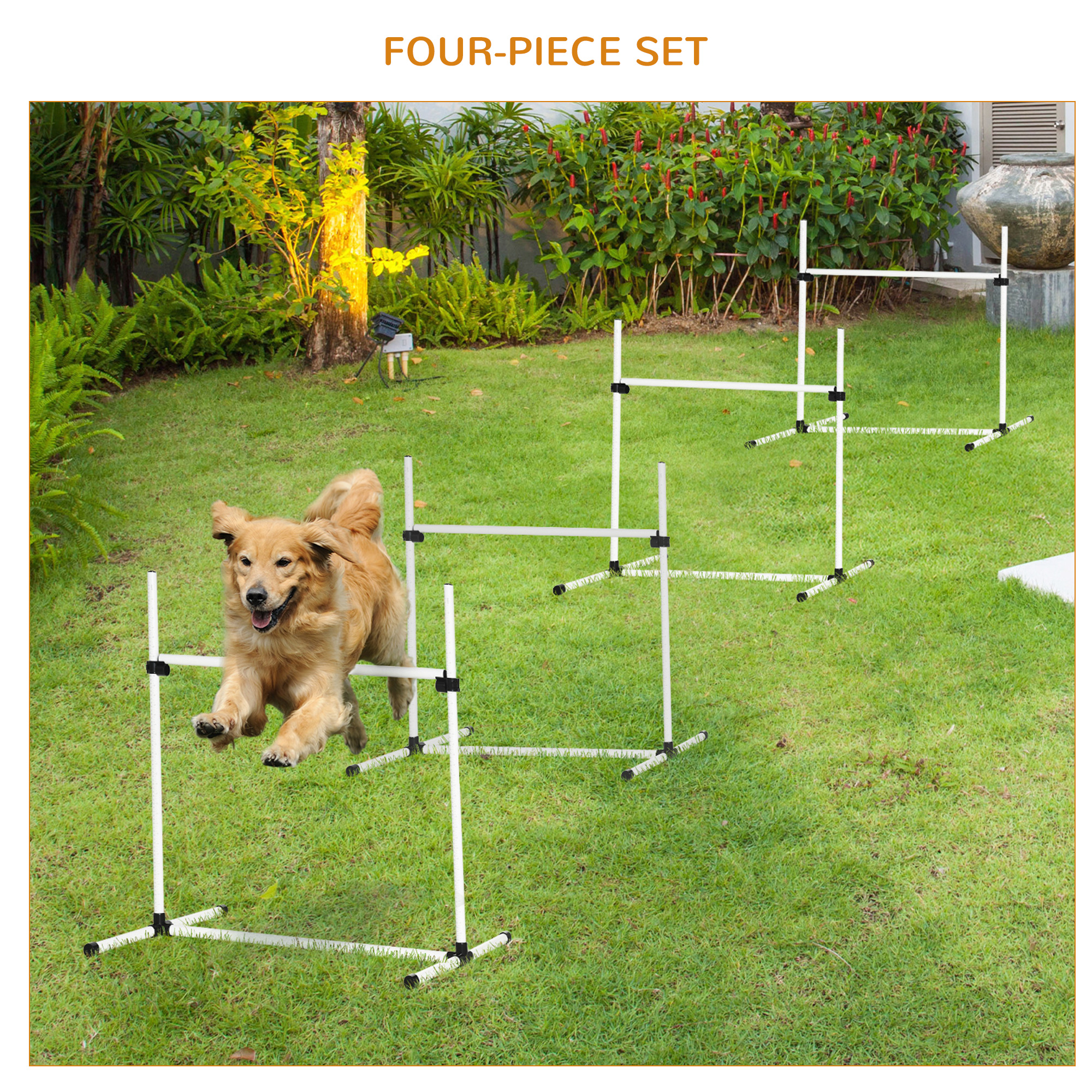 PawHut 4 Pieces Dog Agility Training Equipment, Adjustable Height Jumps Hurdle with Carrying Bag for Outdoor, White 5