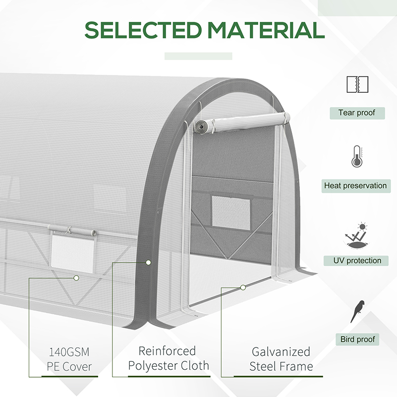 Outsunny 6 x 3(m) Polytunnel Greenhouse with Upgraded Structure, Mesh Door and Windows, 15 Plant Labels, White 6