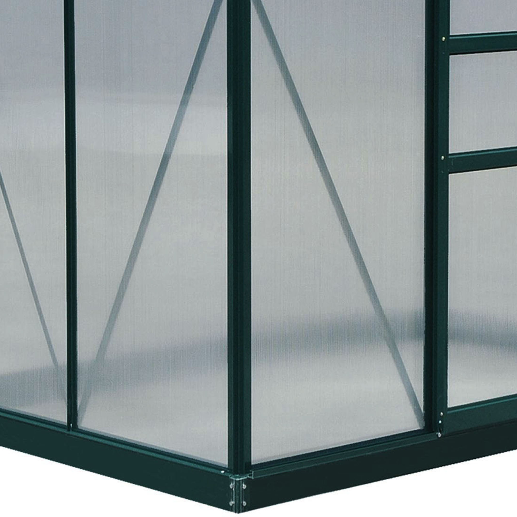 Outsunny 6 x 4ft Polycarbonate Greenhouse, Large Walk-In Green House with Slide Door and Window, Garden Plants Grow House with Aluminium Frame and Foundation, Dark Green 9
