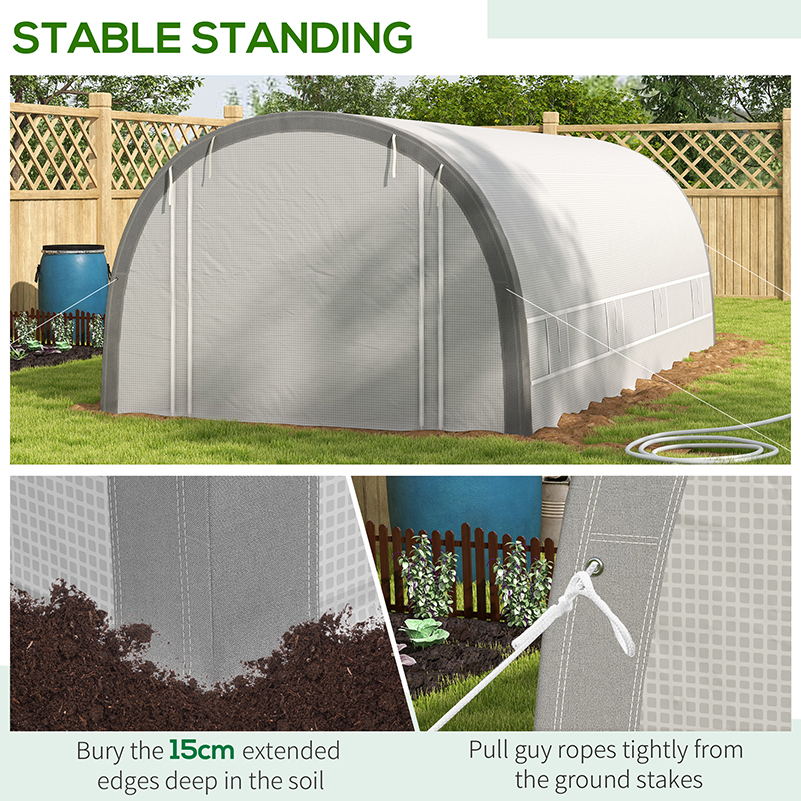 Outsunny 6 x 3(m) Polytunnel Greenhouse with Upgraded Structure, Mesh Door and Windows, 15 Plant Labels, White 7