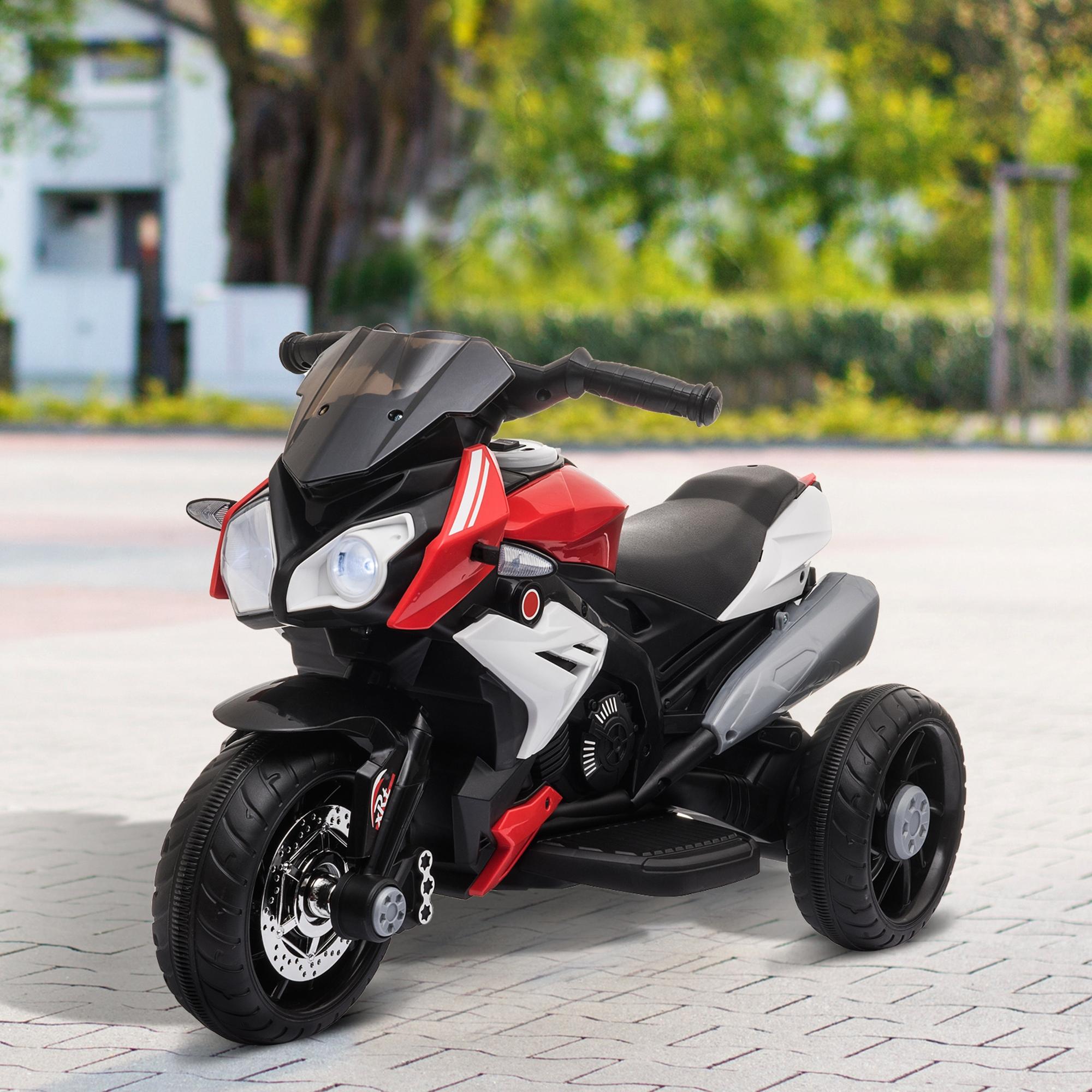 HOMCOM Kids Electric Motorcycle Ride-On Toy, with Three Wheels, Music, Horn, Lights, Red 2